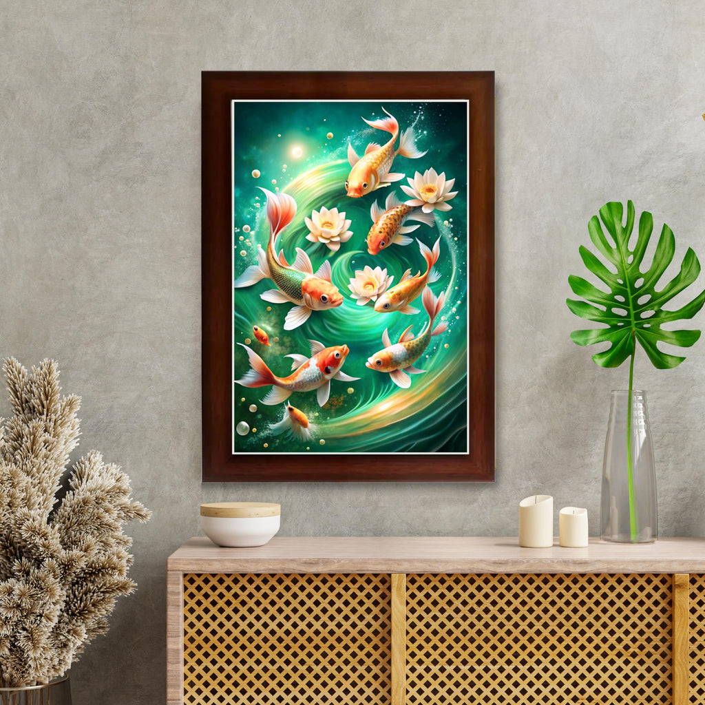 CRAFT QUEST Vastu Fishes Painting With Floating Photo Frame Home Office Wall Decor | Paintings for Home Decoration, Living room, Bedroom and Office Décor
