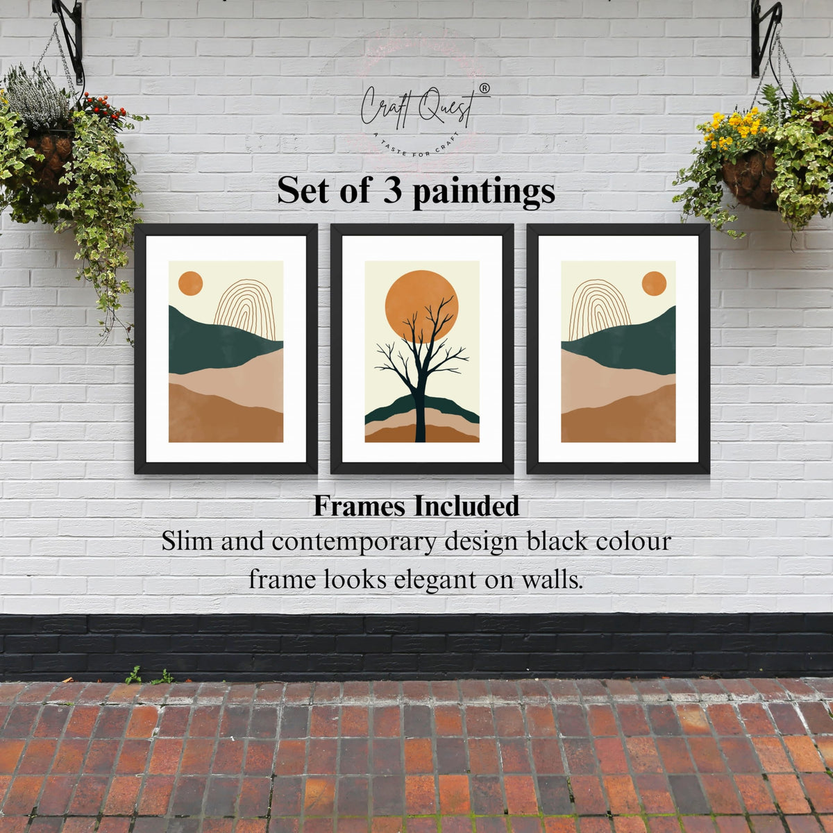 CRAFT QUEST SET OF 3 Modern Abstract Landscape Art | Set of 3 Frames for Home Decoration | Ideal for Living Room, Bedroom & Offices