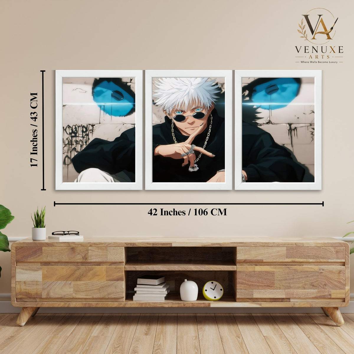 VENUXE ARTS Set Of 3 Anime Characters Wall Framed |Anime Characters Framed Poster for Living Room Bedroom Gaming Room Studio Wall Decor