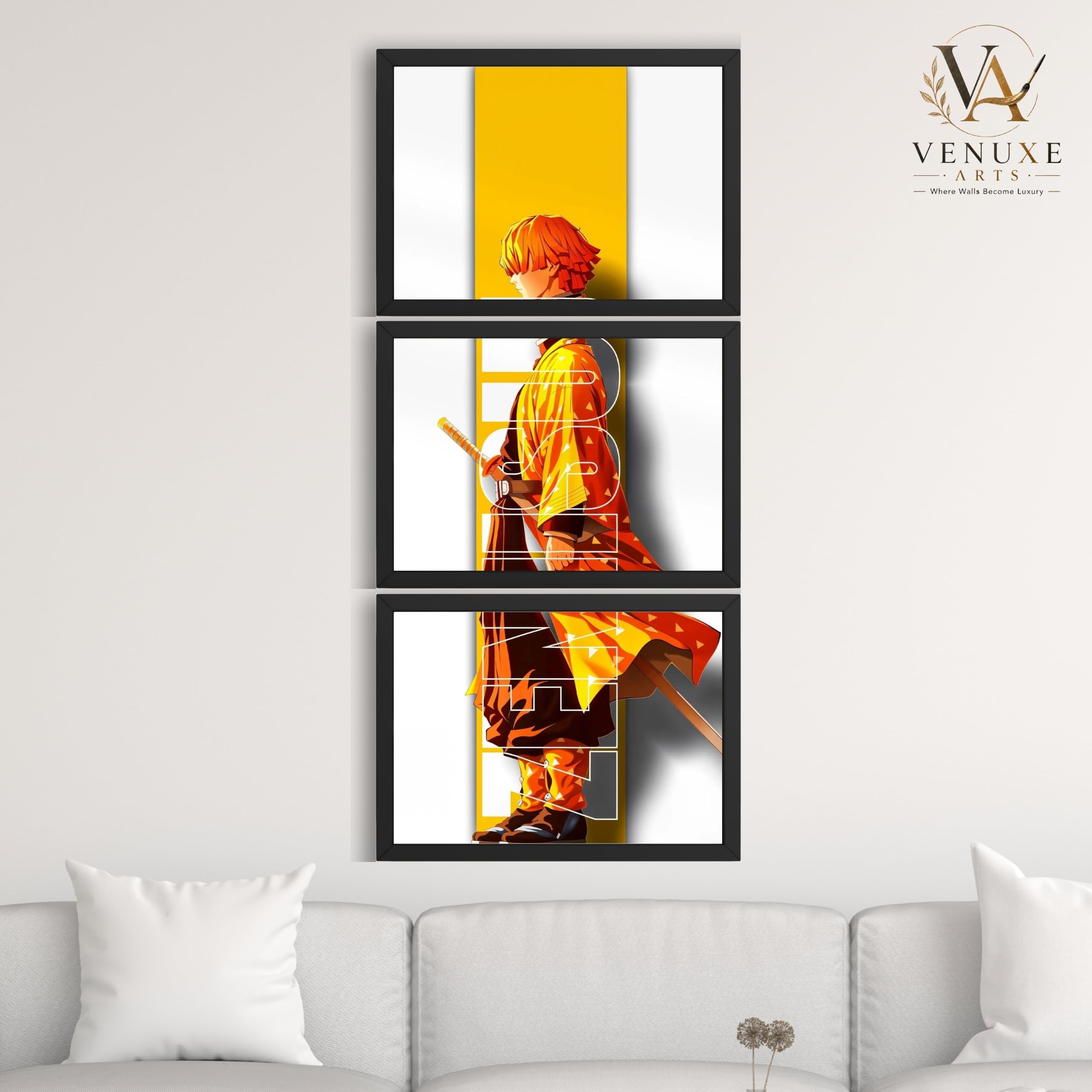 VENUXE ARTS Set Of 3 Anime Characters Wall Framed |Anime Characters Framed Poster for Living Room Bedroom Gaming Room Studio Wall Decor
