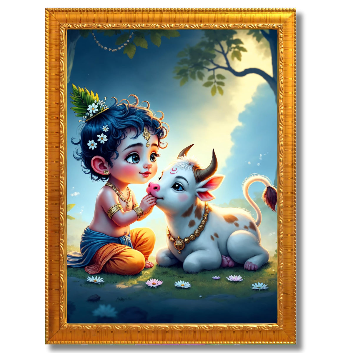 CRAFT QUEST Bal Gopal Makhan Chor Wall Photo Frame | Hindu God Kanha Devotional Home Decor | Gift Item