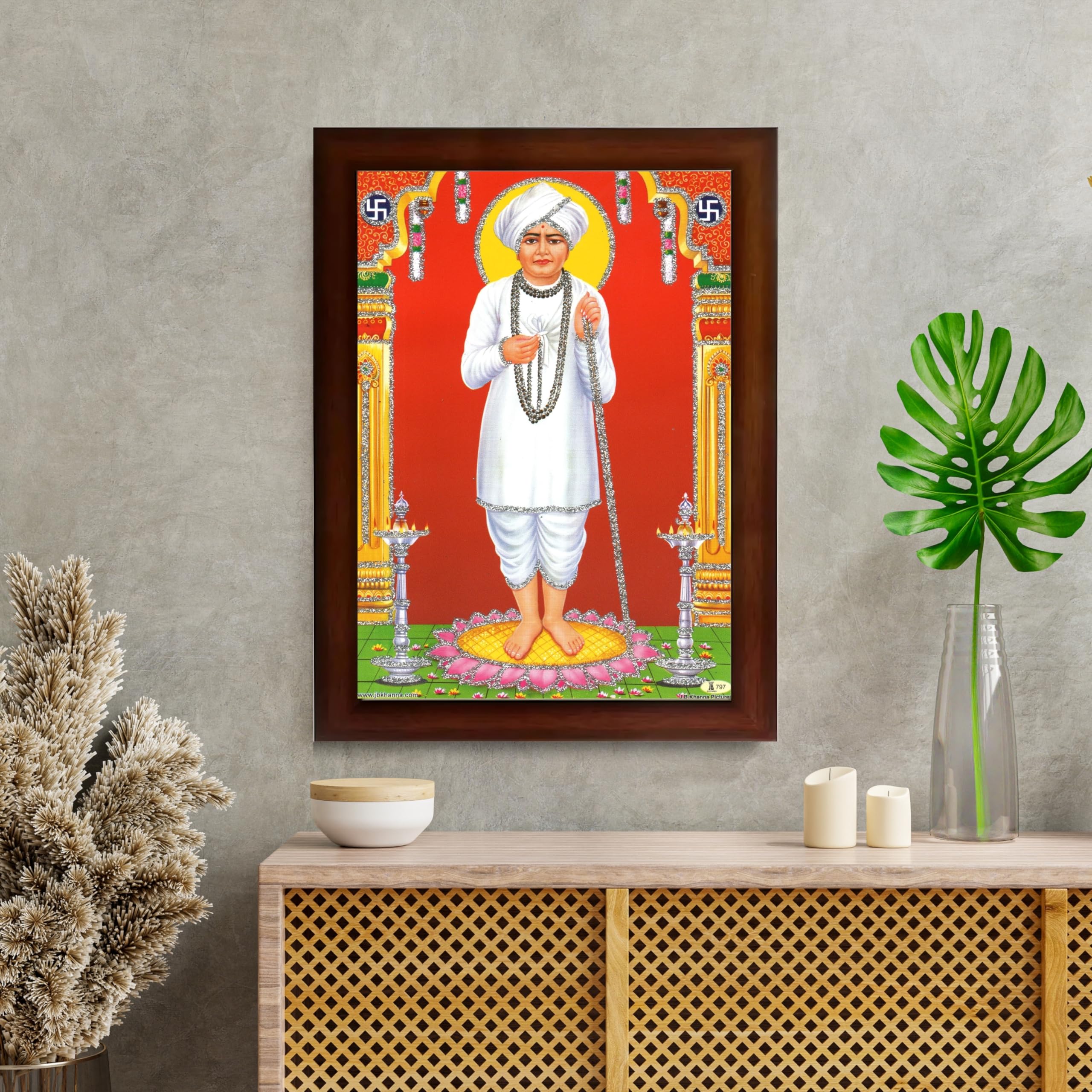 CRAFT QUEST Shri Jalaram Bapa Ji Guru Wall Painting Framed Home Décor wooden frame