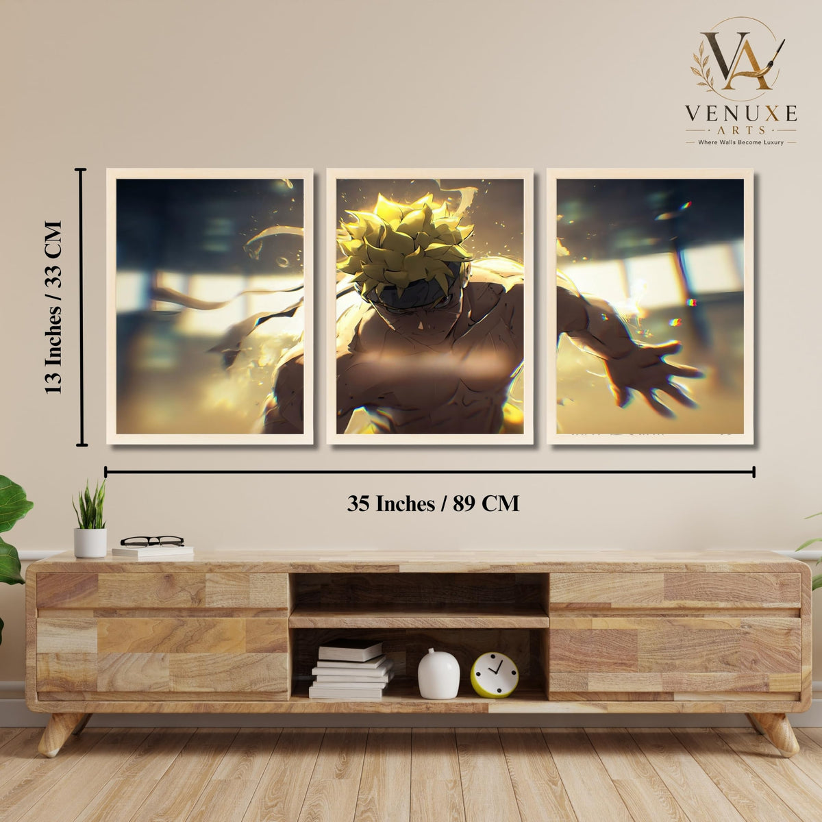VENUXE ARTS Set Of 3 Anime Characters Wall Framed |Anime Characters Framed Poster for Living Room Bedroom Gaming Room Studio Wall Decor