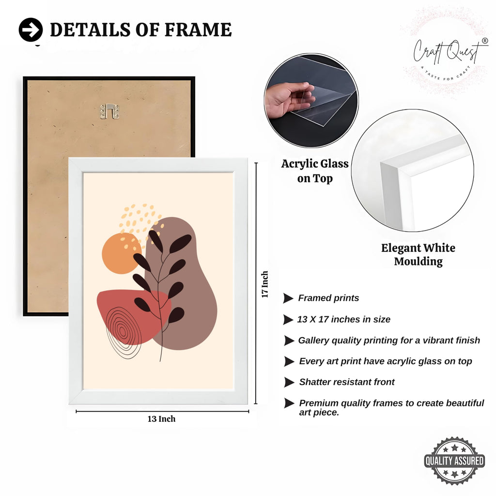CRAFT QUEST Wall Art Decor Paintings | Set of 3 BOHO Wall Art Frames for Home Decoratio | Ideal for Living Room, Office & Bedrooms