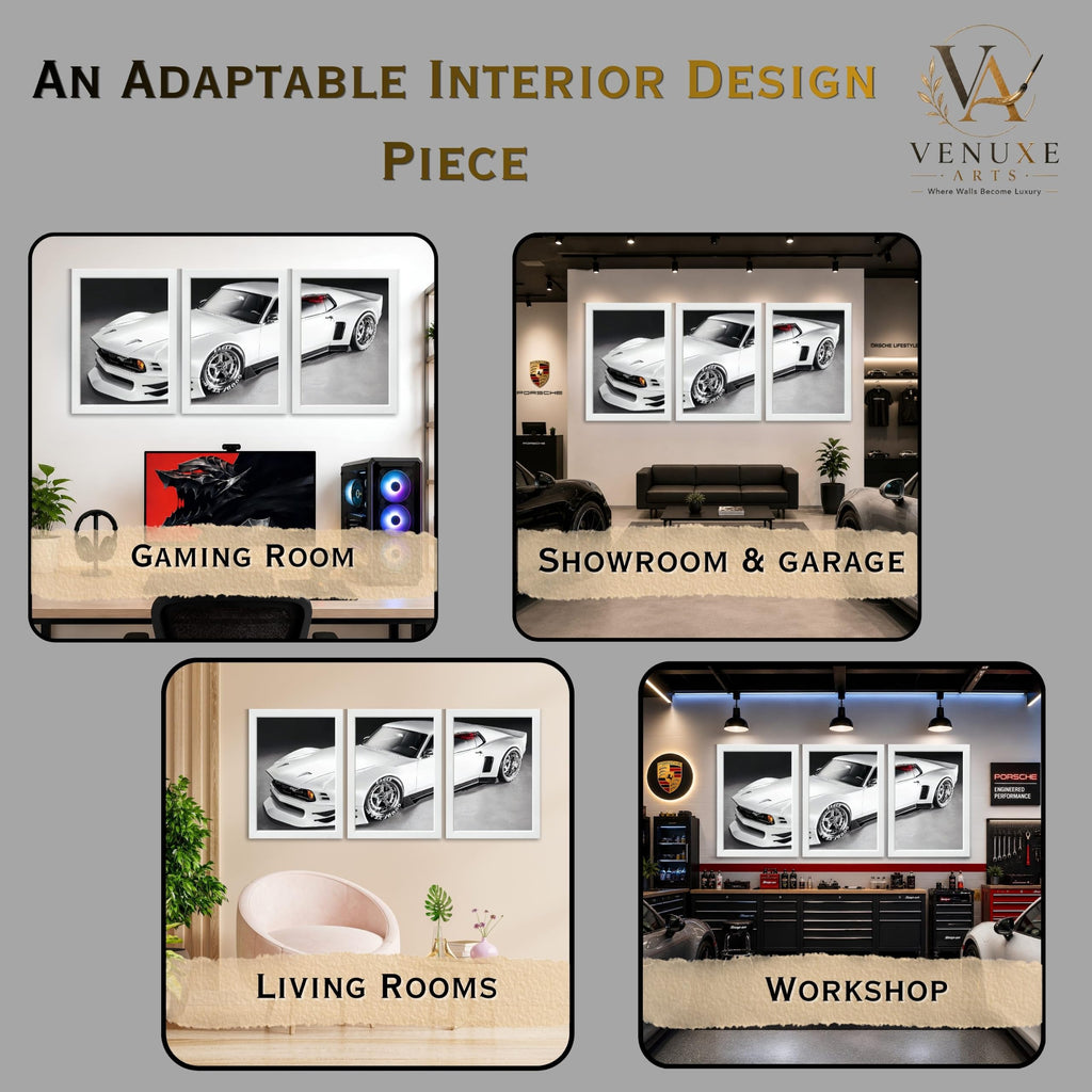 VENUXE ARTS Set Of 3 Big Sports Cars Framed Posters Gift Items for Boys Room Wall Decoration Bedroom Living Room Office Studio Décor | Car Poster Frame for Wall Décor