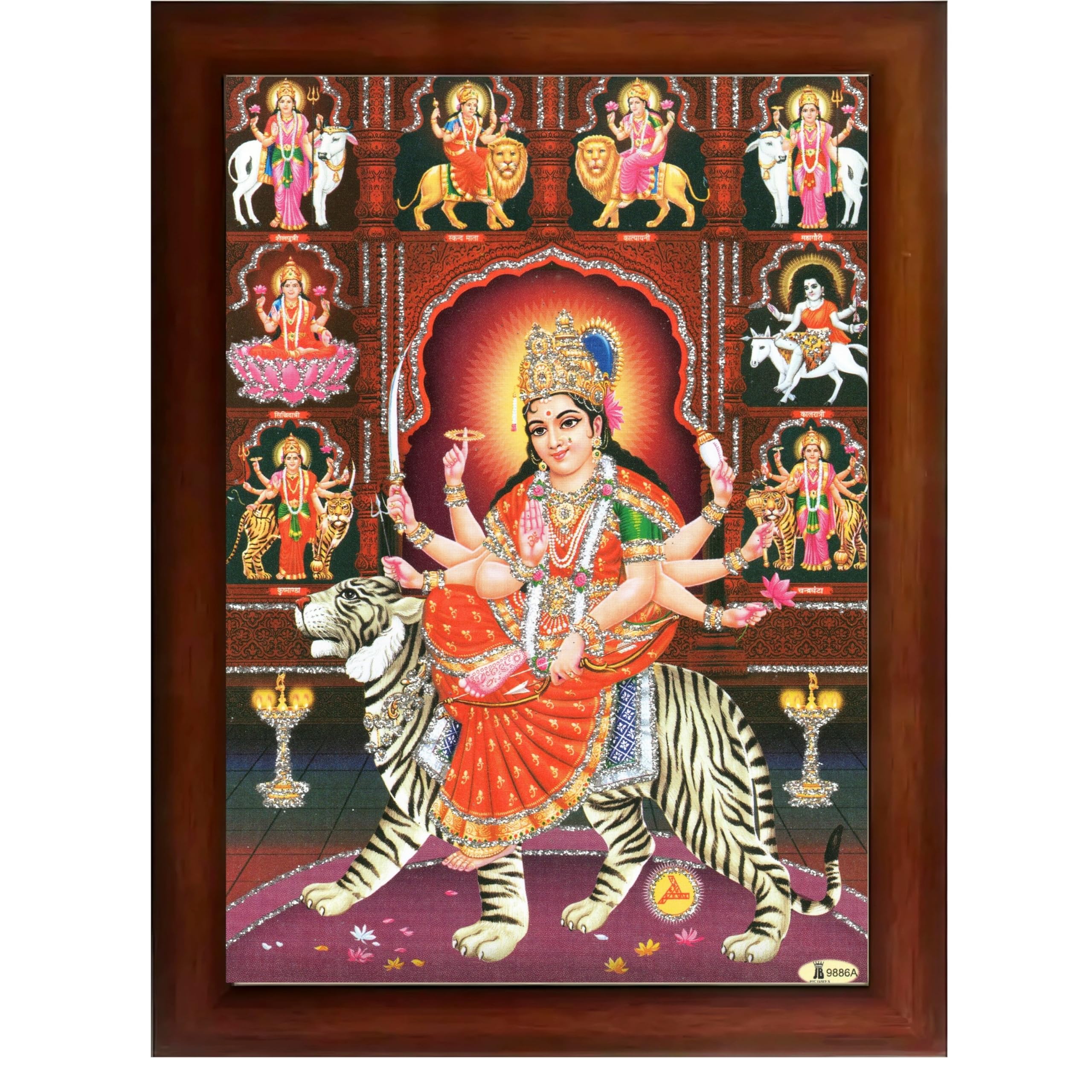 CRAFT QUEST Durga Mata Goddess Navadurga Navdurga Wall Painting Framed Home Décor