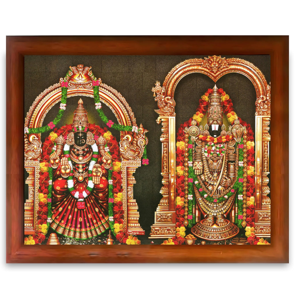 CRAFT QUEST Tirupati Balaji Padmavati Venkateshwara Swamy Wall Painting Photo Frame | South God Frame for Home, Office, Temple & Gifting
