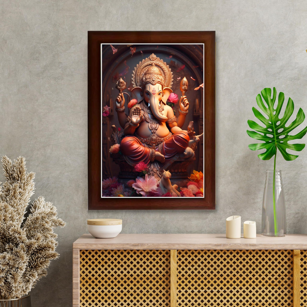 CRAFT QUEST Lord Ganesha Ganesh Ganpati Ganapathi Hanging Wall Painting Framed For Home Décor