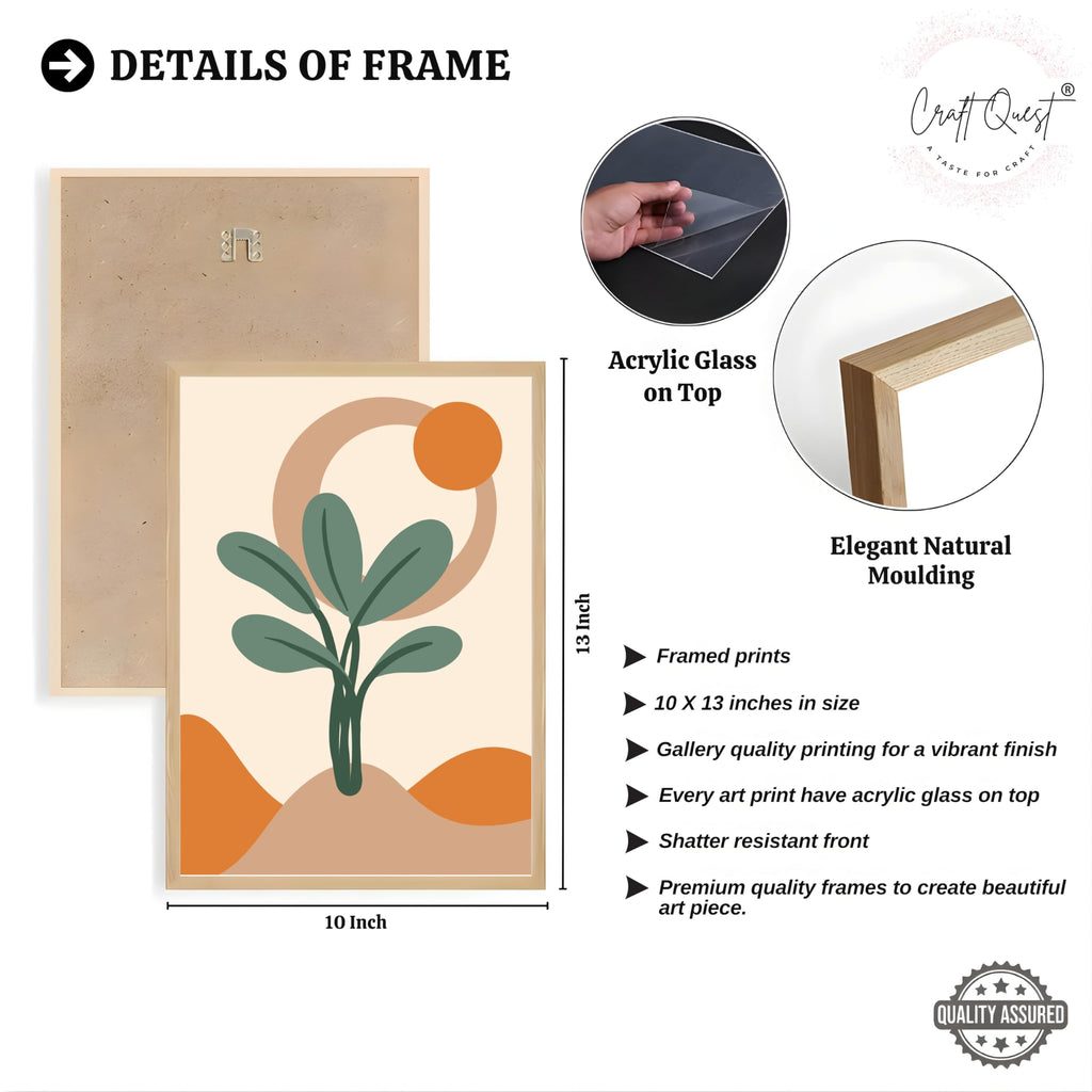 CRAFT QUEST Wall Art Decor Paintings | Set of 3 BOHO Wall Art Frames for Home Decoratio | Ideal for Living Room, Offices & Bedrooms