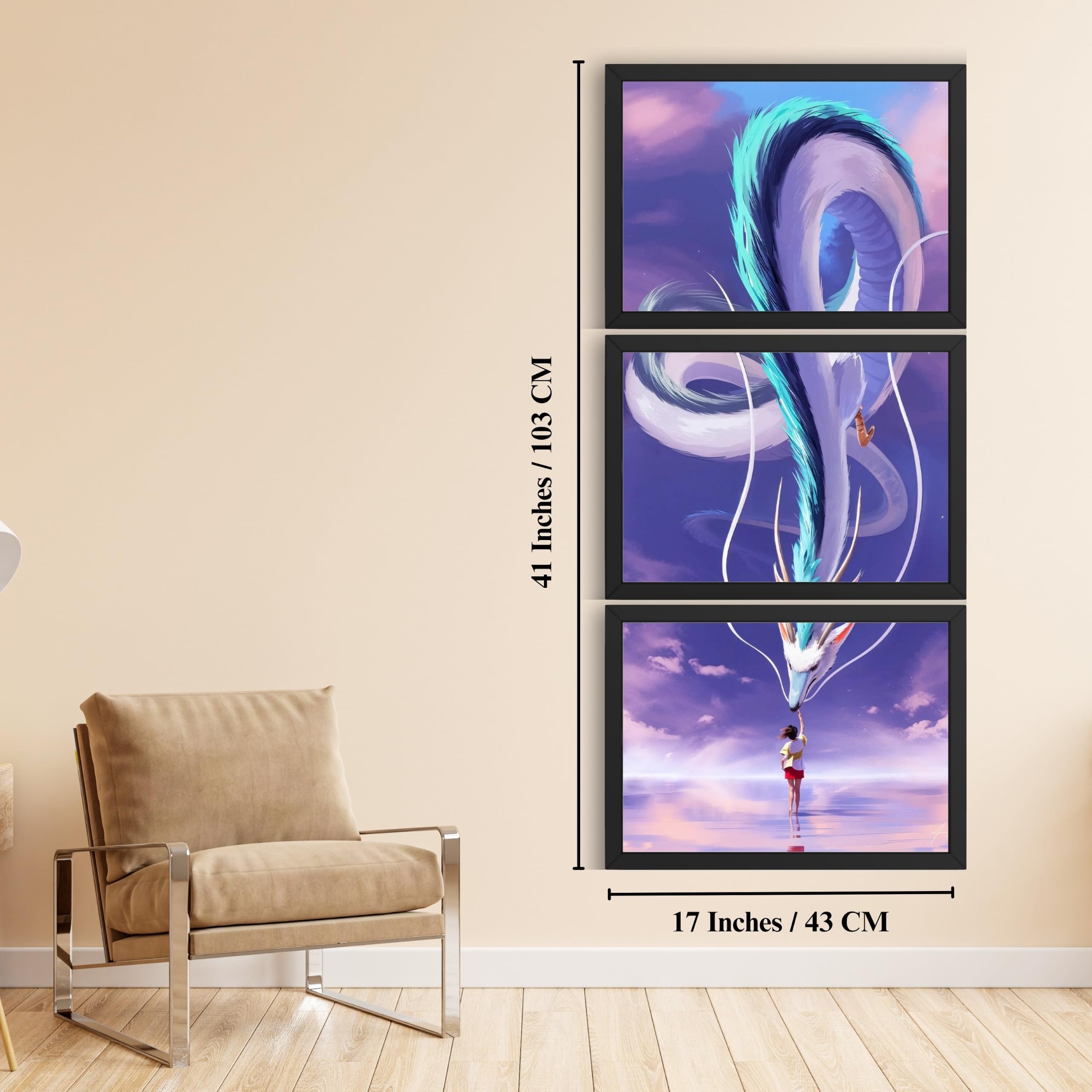 VENUXE ARTS Set Of 3 Anime Characters Wall Framed |Anime Characters Framed Poster for Living Room Bedroom Gaming Room Studio Wall Decor