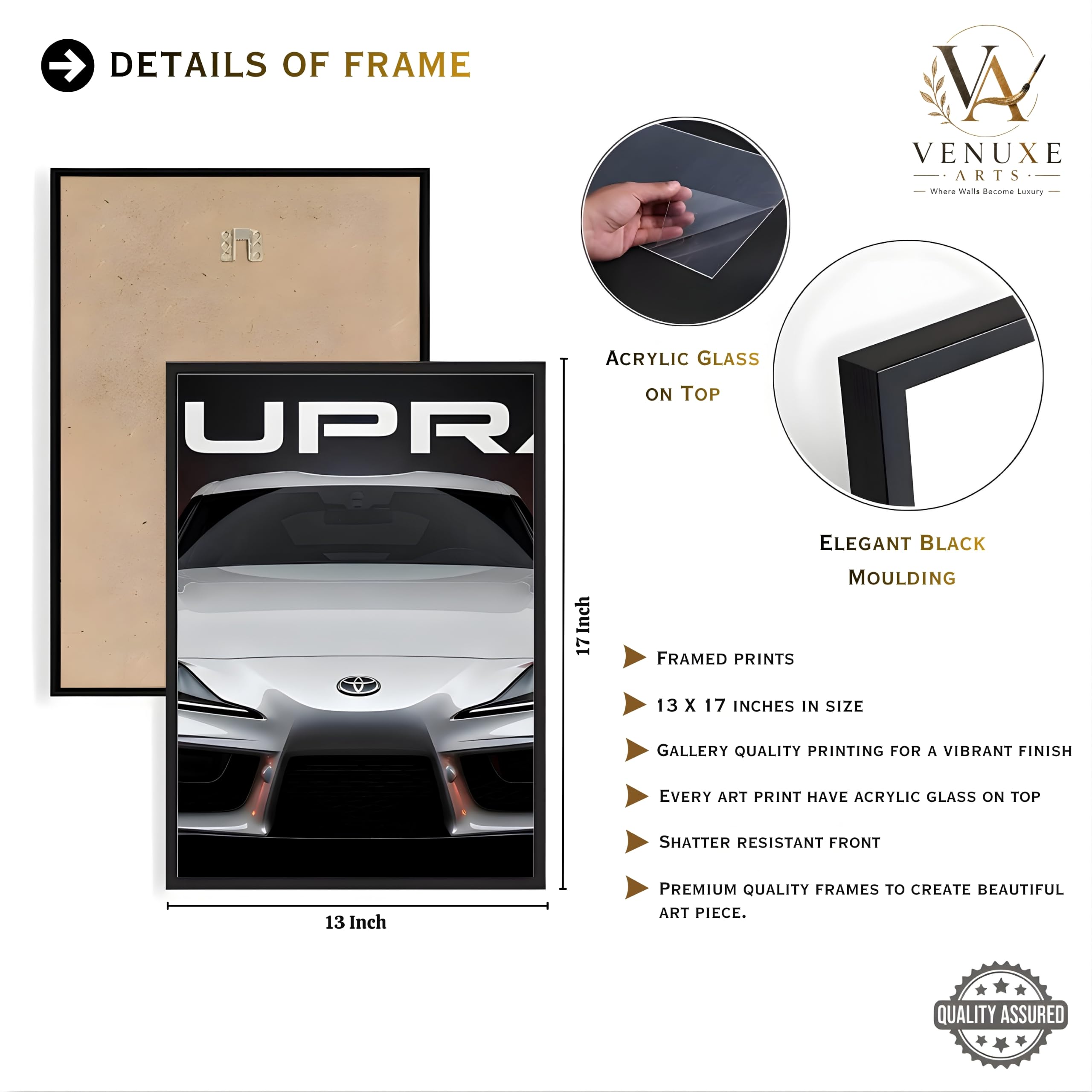 VENUXE ARTS Set Of 3 Big Sports Cars Framed Posters Gift Items for Boys Room Wall Decoration Bedroom Living Room Office Studio Décor | Car Poster Frame for Wall Décor