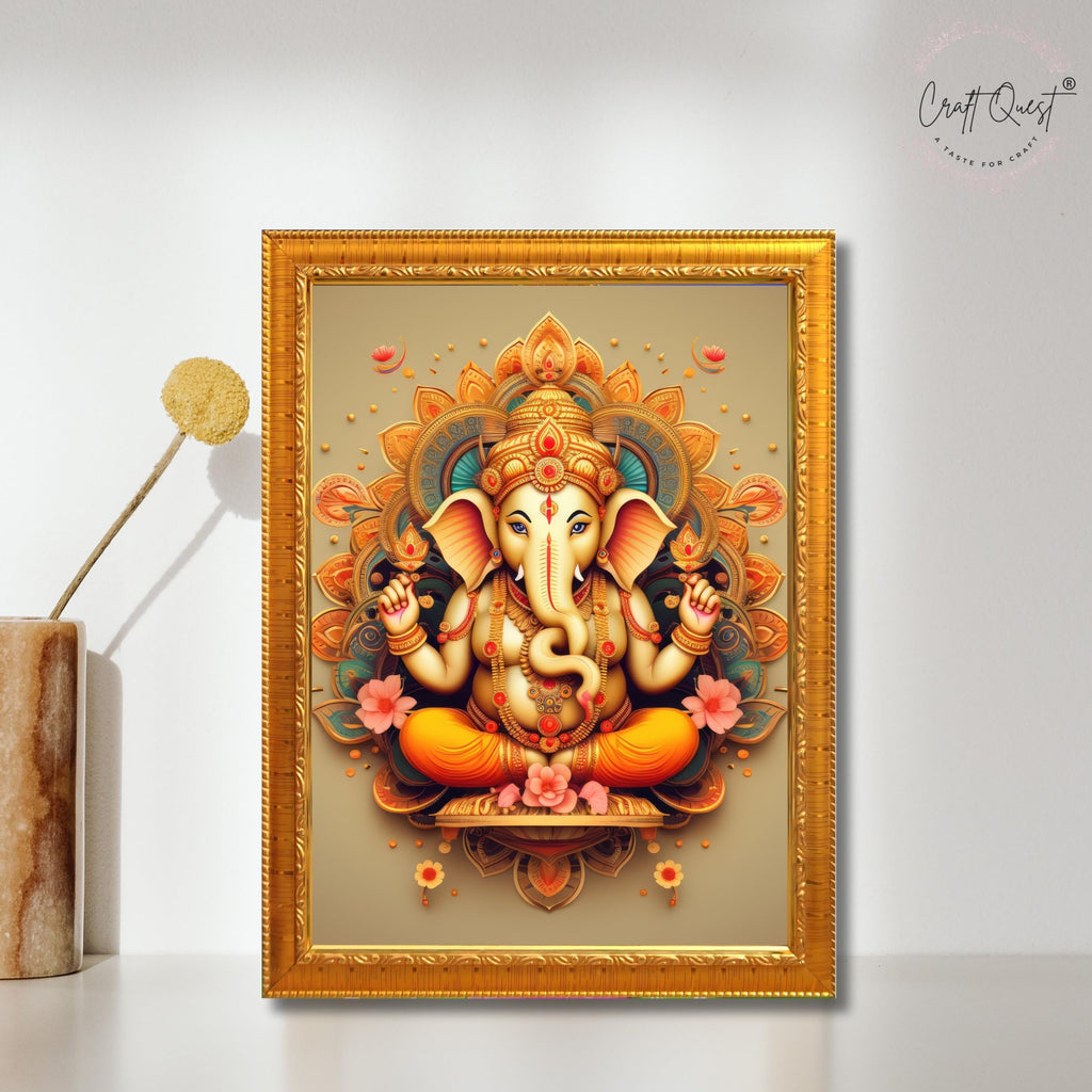 CRAFT QUEST Lord Ganesh ji Wall Hanging Frame for Living Room, Pooja Room Décor GA-216