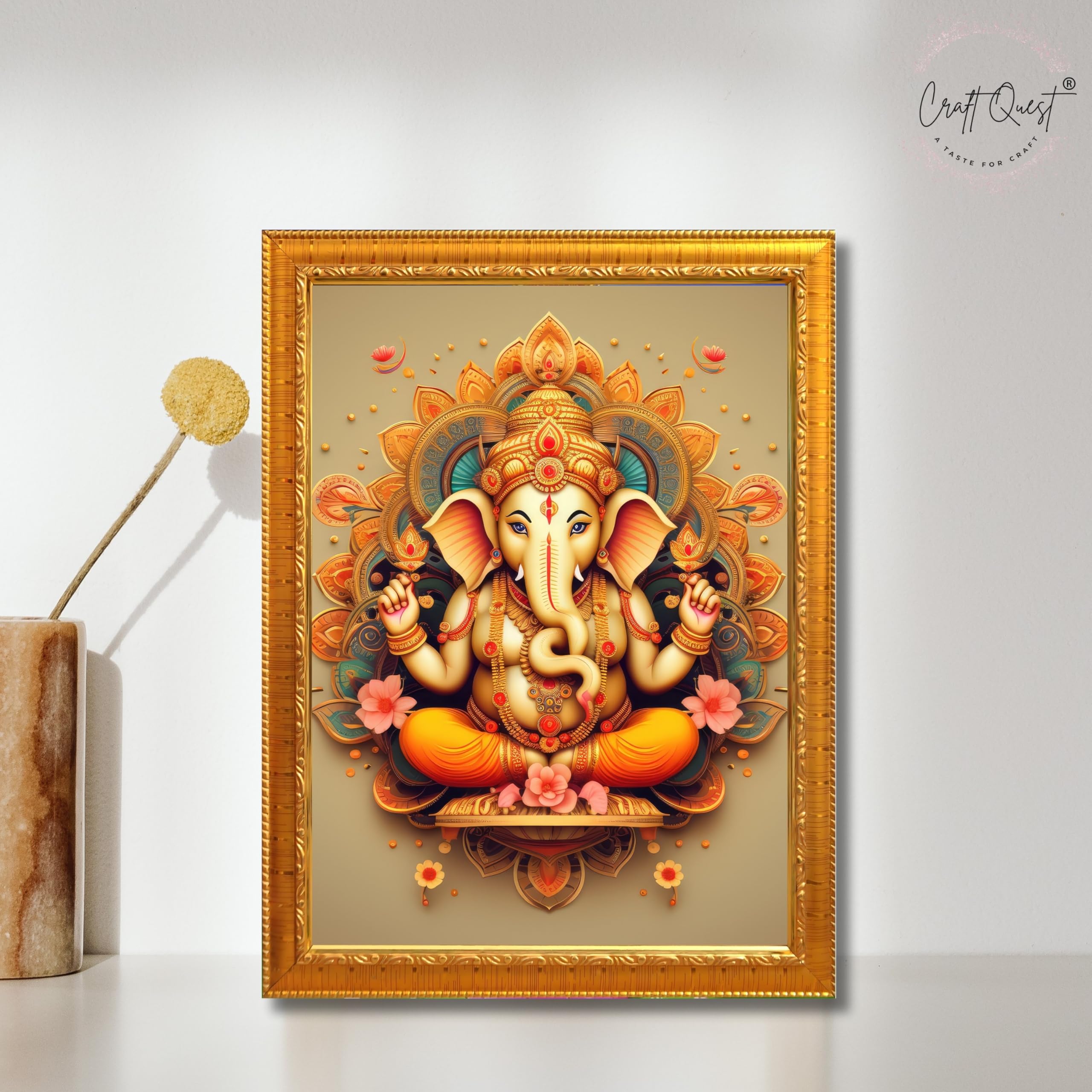 CRAFT QUEST Lord Ganesh ji Wall Hanging Frame for Living Room, Pooja Room Décor GA-216