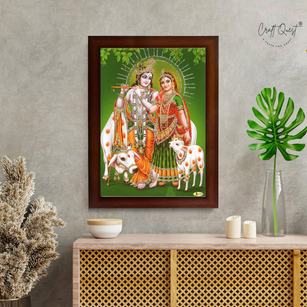 CRAFT QUEST Radha Krishna Flute Painting With Frame Wall Paintings for Living Room, Bedroom, Office Décor