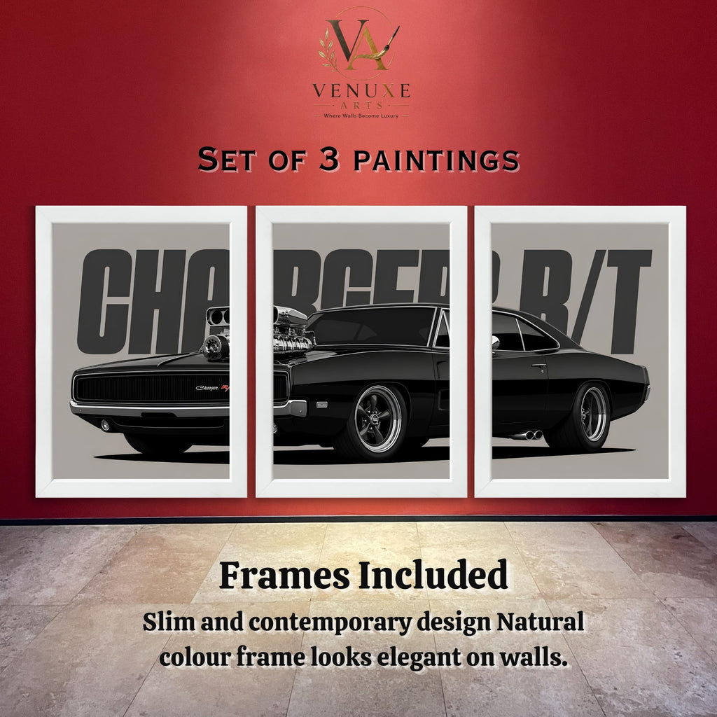 VENUXE ARTS Set Of 3 Big Sports Cars Framed Posters Gift Items for Boys Room Wall Decoration Bedroom Living Room Office Studio Décor | Car Poster Frame for Wall Décor