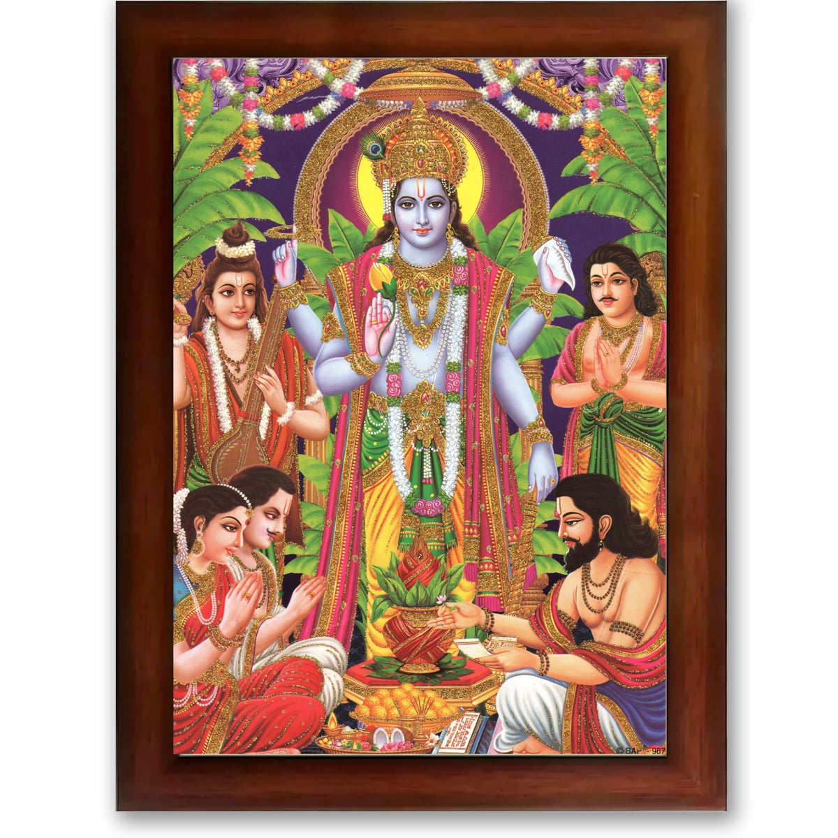 CRAFT QUEST Lord Satyanarayana Swamy | Bhagwan Satyanarayan Wall Painting Religious Wood Photo Frame with Acrylic glass