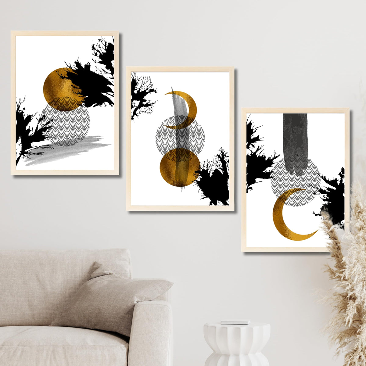 CRAFT QUEST Wall Art Decor Paintings | Set of 3 Abstract Wall Art Frames for Home Decoration | Ideal for Living Room, Bedrooms & Office