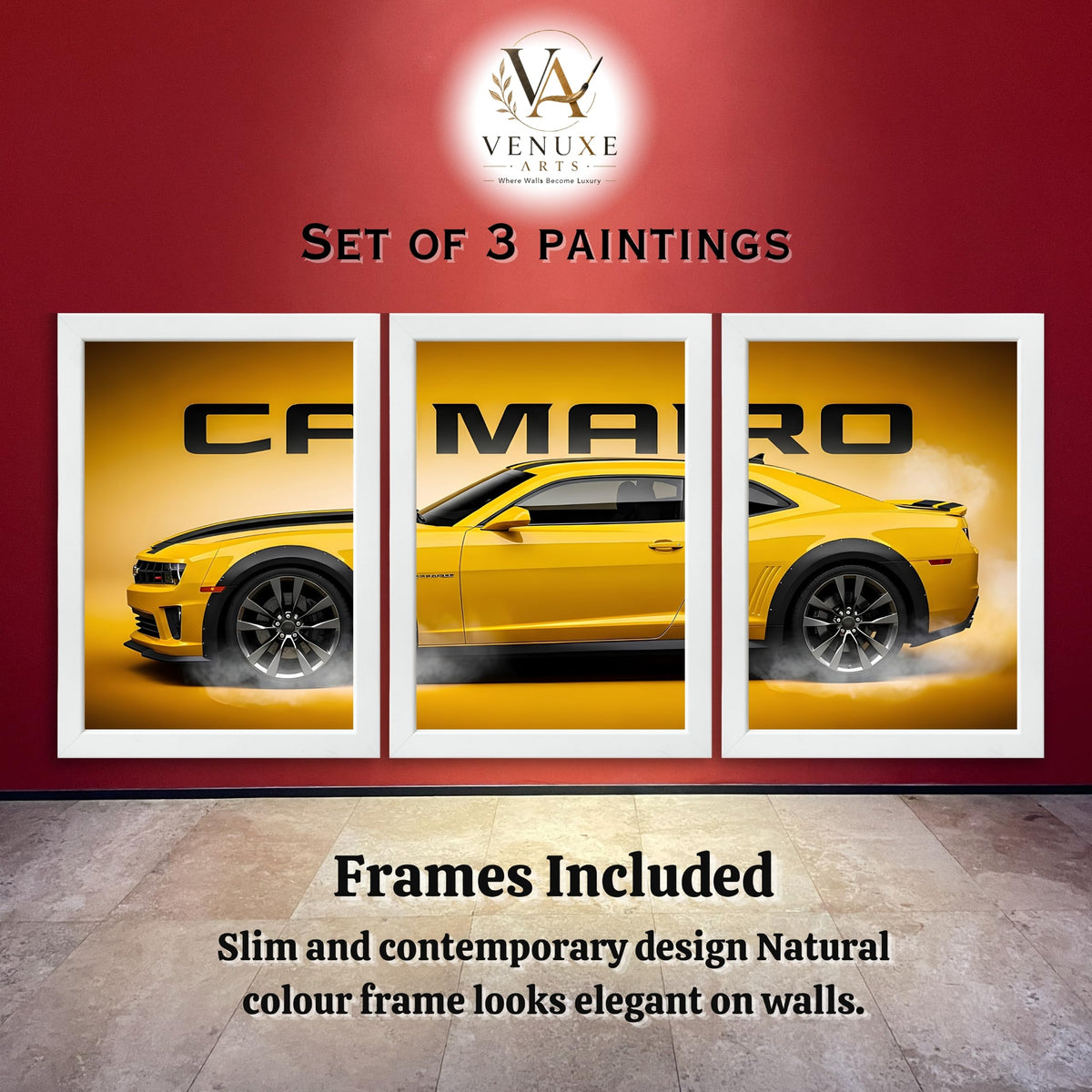 VENUXE ARTS Set Of 3 Big Sports Cars Framed Posters Gift Items for Boys Room Wall Decoration Bedroom, Living Room, Office, Studio Décor | Car Poster Frame for Wall Décor