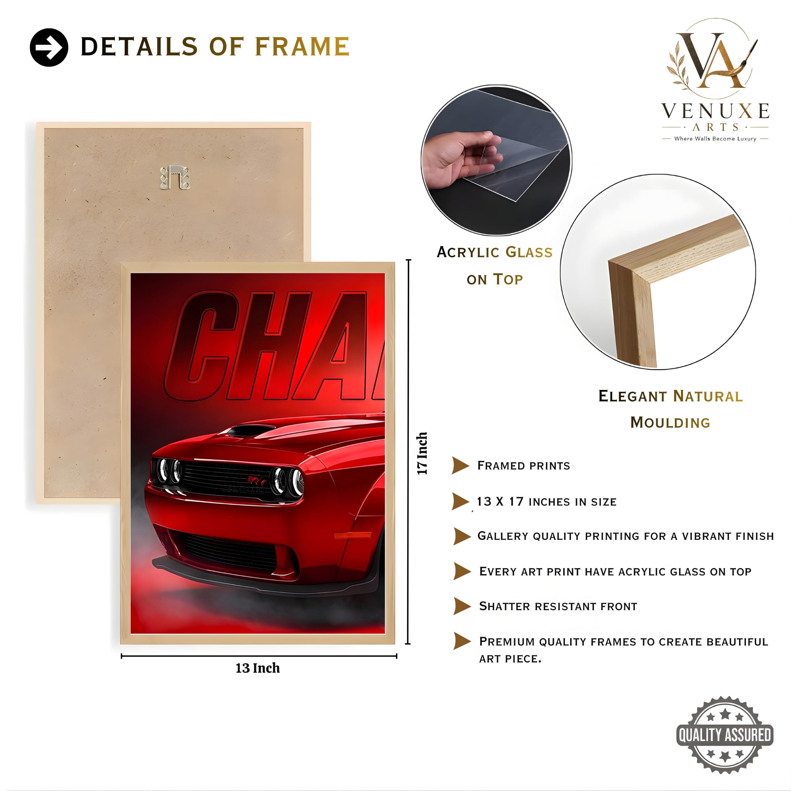 VENUXE ARTS Set Of 3 Big Sports Cars Framed Posters Gift Items for Boys Room Wall Decoration Bedroom, Living Room, Office, Studio Décor | Car Poster Frame for Wall Décor
