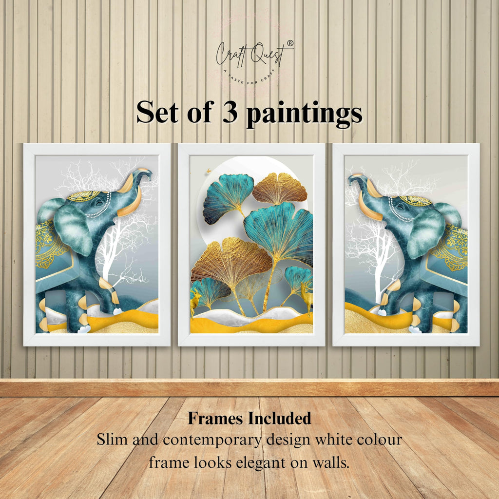 CRAFT QUEST Modern Art Flowers Abstract Wall Art | Set of 3 Frames for Home Decoration | Ideal for Living Room, Bedroom & Offices