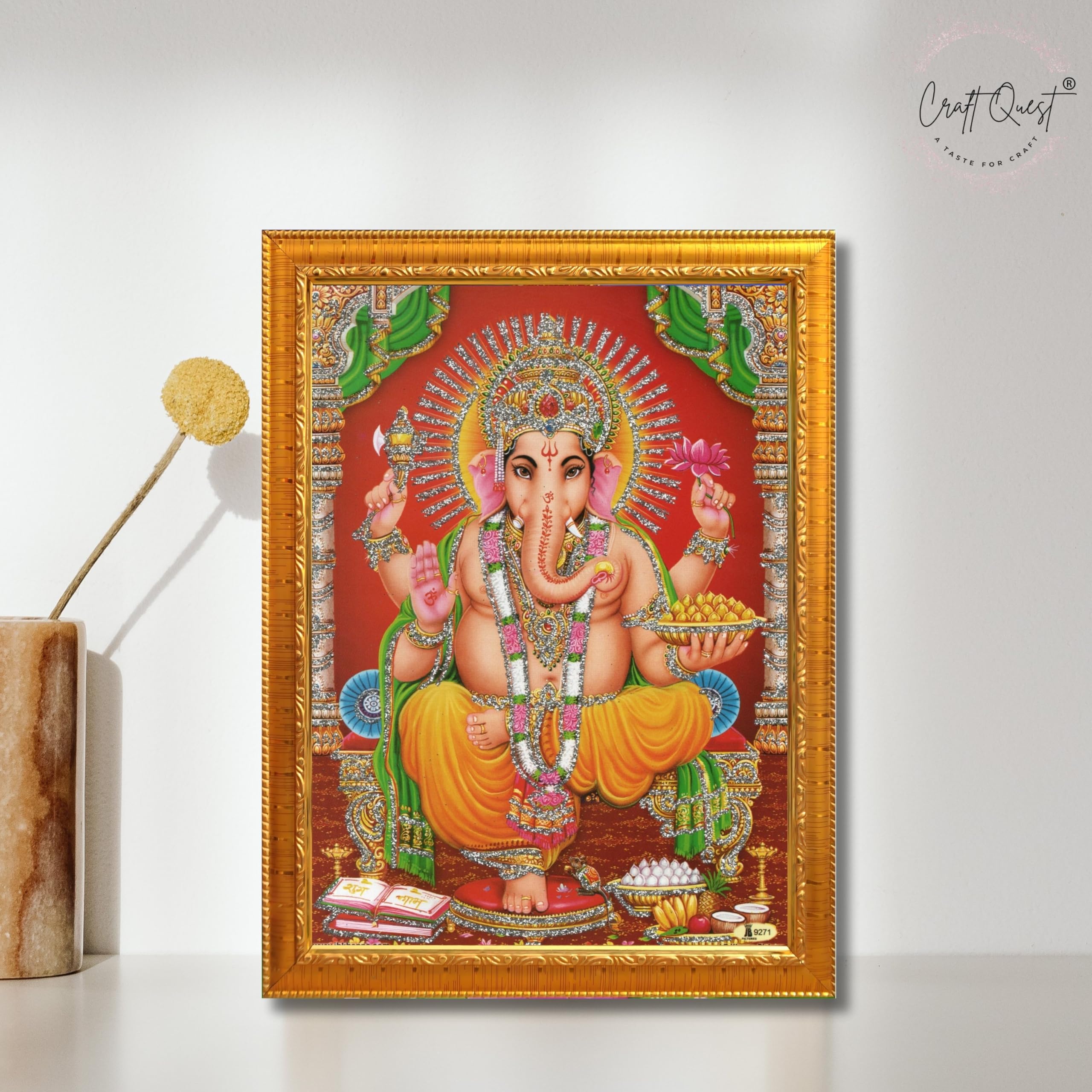CRAFT QUEST Lord Ganpati Ganesha Modern Wall Art Painting With Frame For Pooja, Home and Office Decor Item