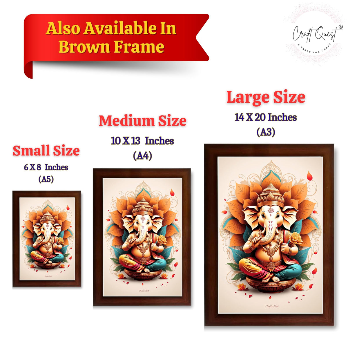 CRAFT QUEST Lord Ganpati Ganesha ji Wall Hanging Frame for Living Room, Bedroom, Office & Pooja Room Décor GA-213