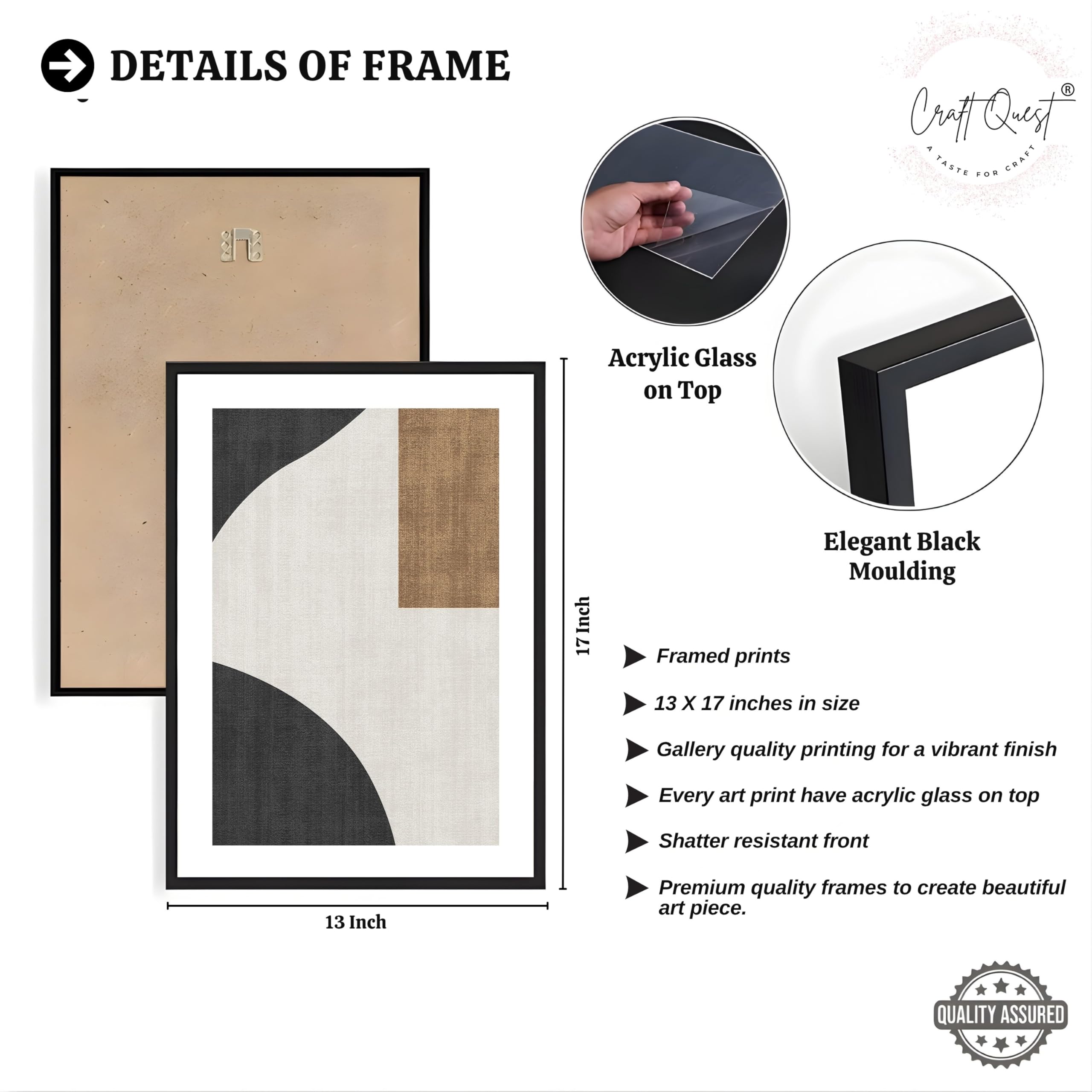 CRAFT QUEST Abstract Geometric Art Painting | Set of 3 Frames for Home Decoration | Ideal for Living Room, Bedroom & Offices
