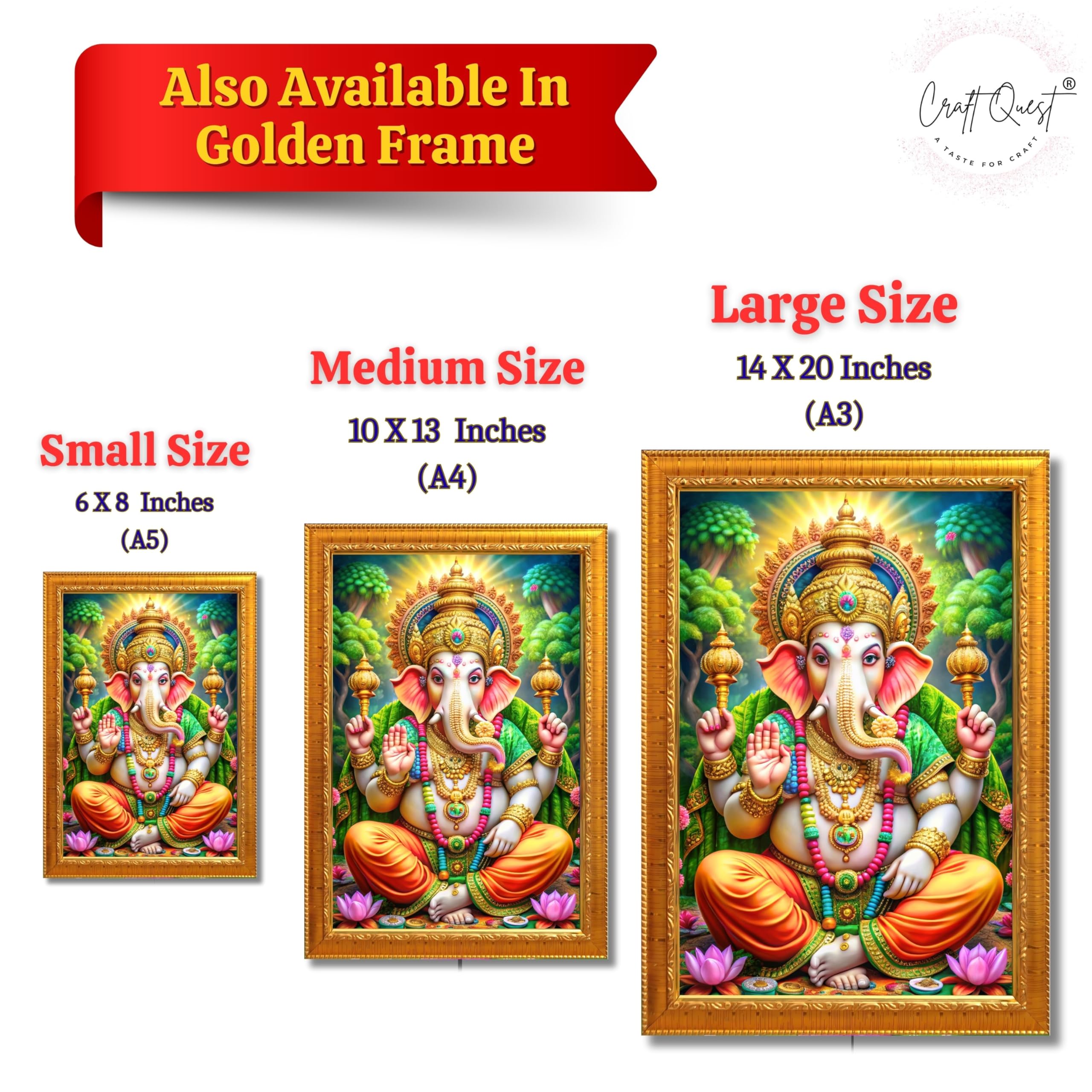 CRAFT QUEST Lord Ganesh Ganpati ji Wall Hanging Frame for Living Room, Pooja Room Décor Items GA-218