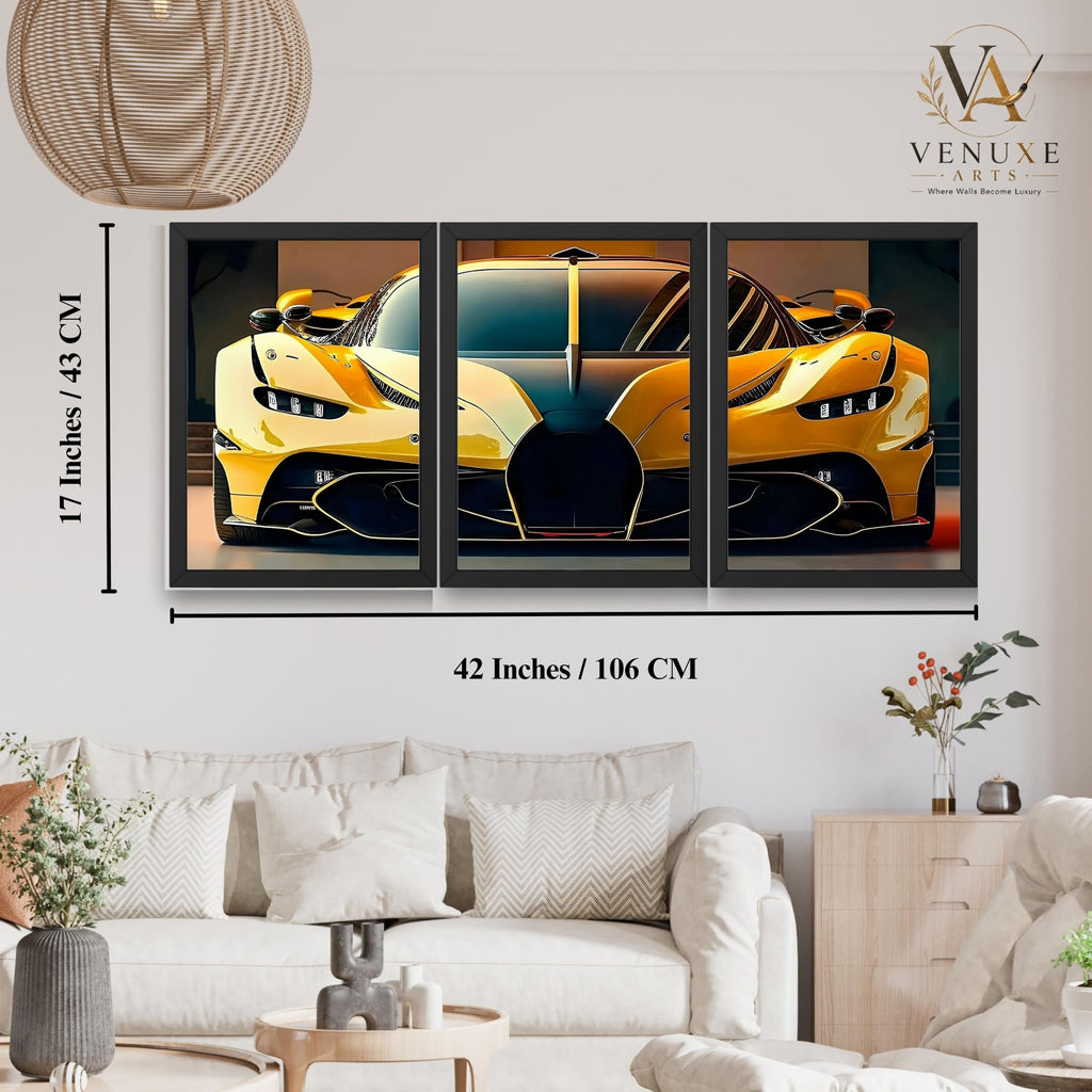 VENUXE ARTS Set Of 3 Big Sports Cars Framed Posters Gift Items for Boys Room Wall Decoration Bedroom Living Room Office Studio Décor | Car Poster Frame for Wall Décor