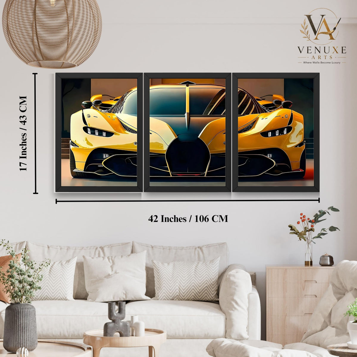 VENUXE ARTS Set Of 3 Big Sports Cars Framed Posters Gift Items for Boys Room Wall Decoration Bedroom Living Room Office Studio Décor | Car Poster Frame for Wall Décor