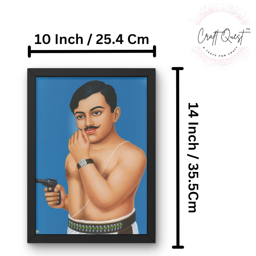 CRAFT QUEST Indian Freedom Fighter Chandra Shekhar Azad painting art Wood Frames with Acrylic Sheet (Glass, 10 X 14 Inches)