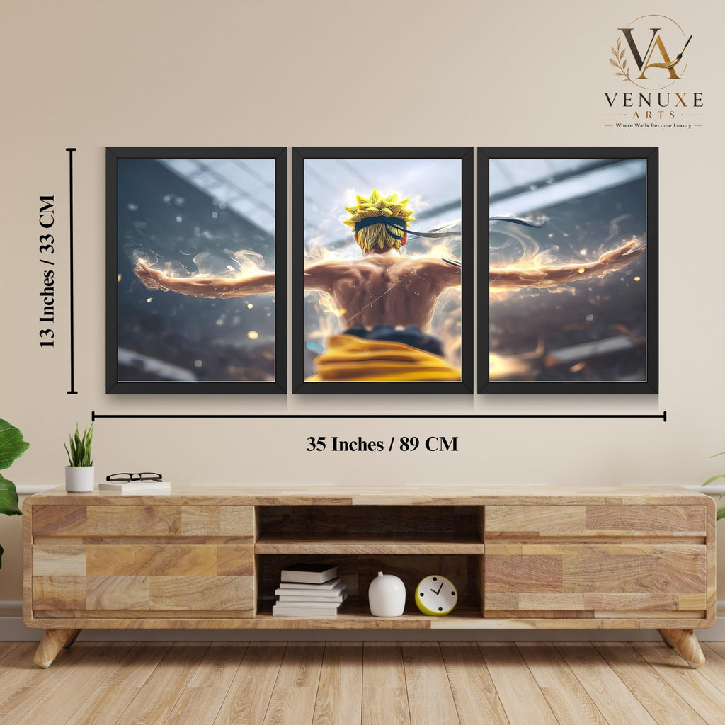 VENUXE ARTS Set Of 3 Anime Characters Wall Framed |Anime Characters Framed Poster for Living Room Bedroom Gaming Room Studio Wall Decor