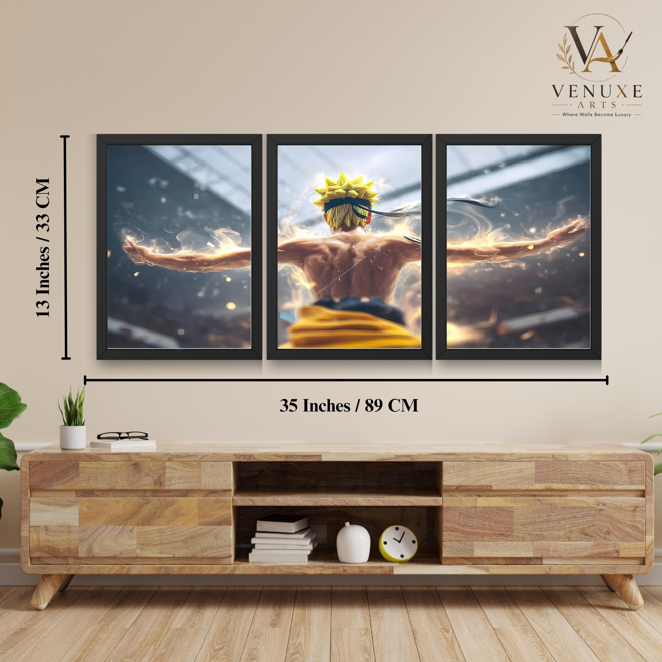 VENUXE ARTS Set Of 3 Anime Characters Wall Framed |Anime Characters Framed Poster for Living Room Bedroom Gaming Room Studio Wall Decor