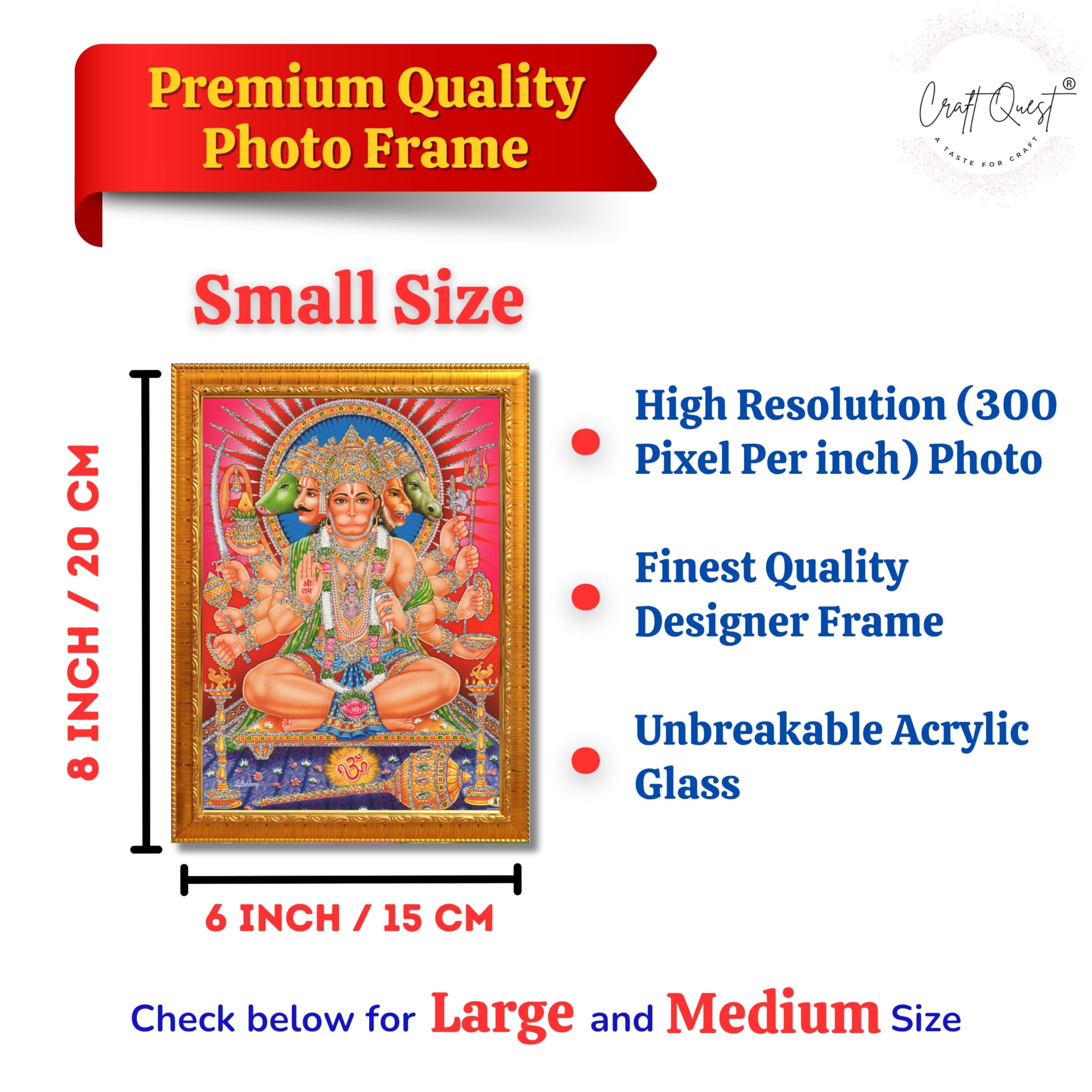CRAFT QUEST Panchmukhi Hanuman JI | Bajrangbali Religious Photo frame home Decorative item