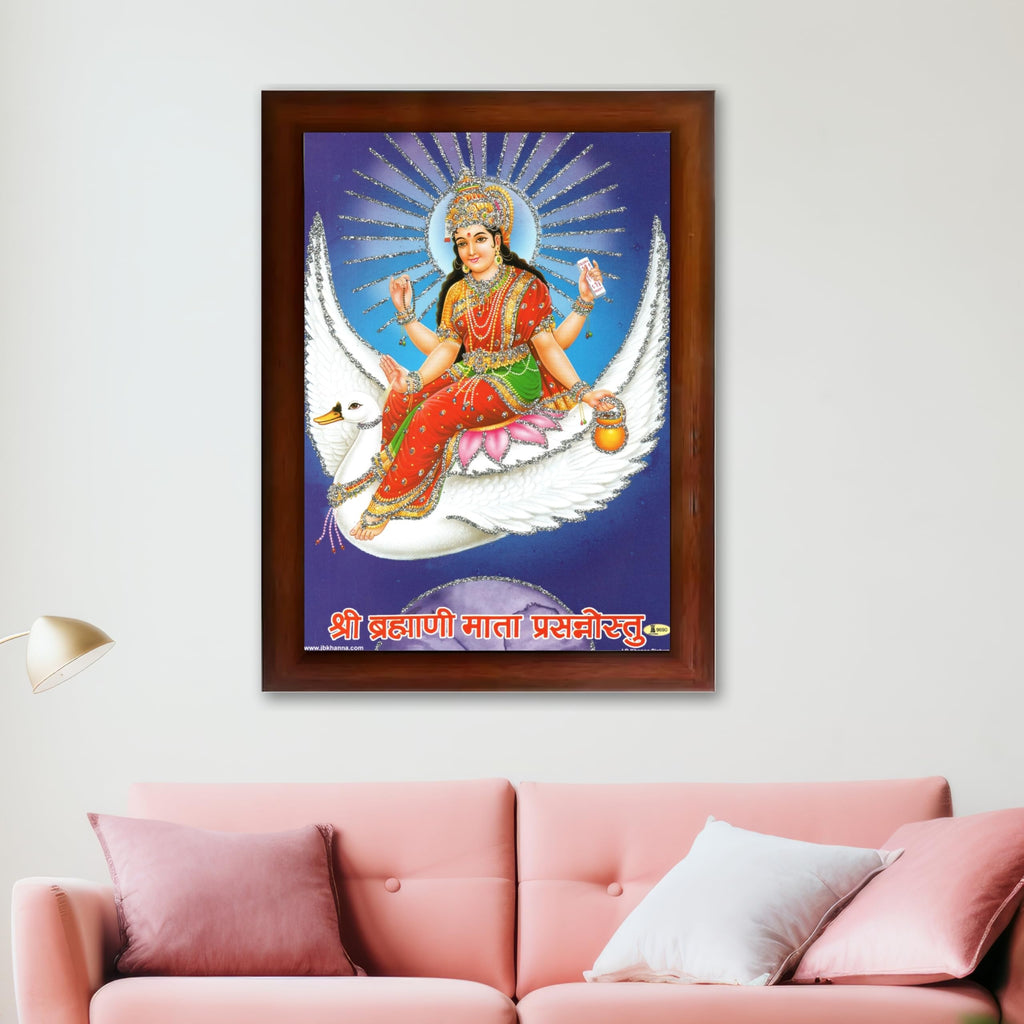 CRAFT QUEST Brahmani Maa Mata Mataji Wall Painting Framed Home Decor wooden framed