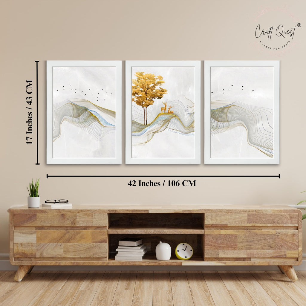 CRAFT QUEST Modern Art Landscapes Sanlian Adornment Wall Art | Set of 3 Frames for Home Decoration | Ideal for Living Room, Bedroom & Offices