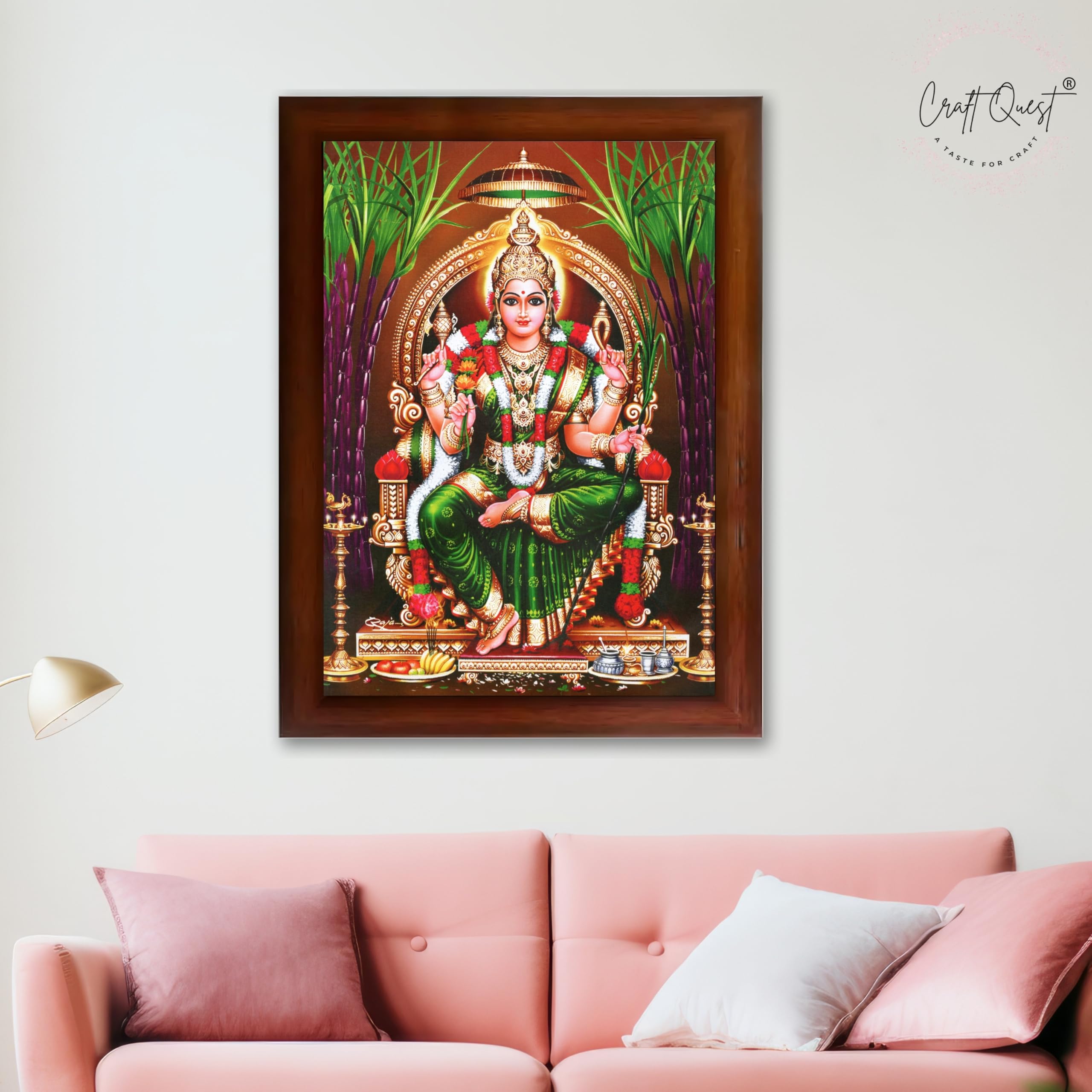 CRAFT QUEST Lalitha Devi for Pooja Tripura Sundari Mata Wall Painting Photo Framed | South God Picture Frame for Home, Office, Temple & Gifting, Decor