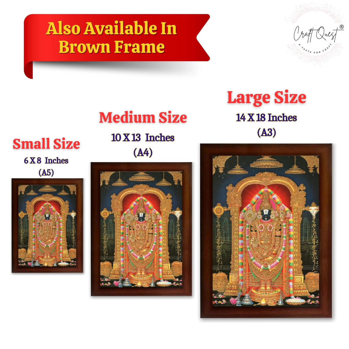 CRAFT QUEST Tirupati Balaji Lord Venkateshwara Swamy Wall Painting Framed Home Décor