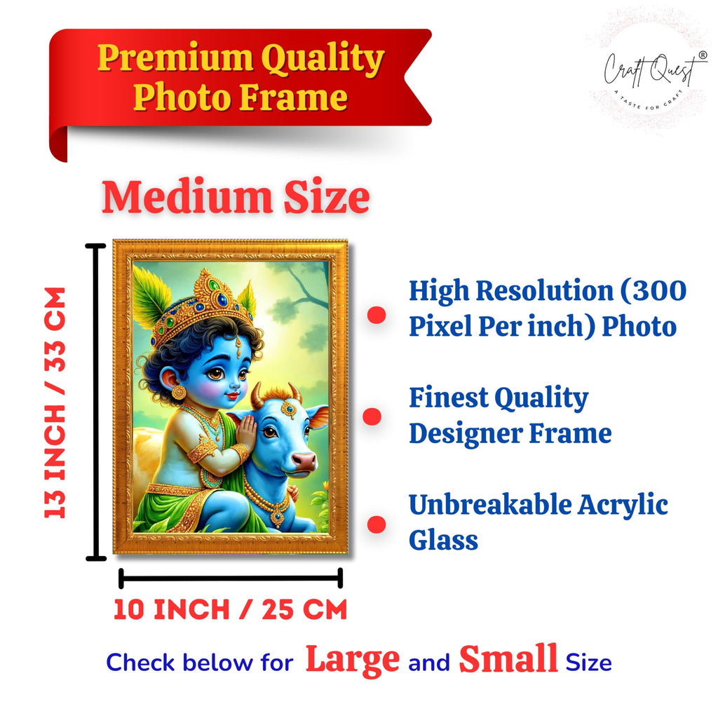 CRAFT QUEST Baby Krishna Photo Frame | Shri Bal Gopal Painting for Pregnant Women | Kanha Ji Poster | Laddu Lord Makhan Chor | Walls Home Bedroom Living Room Decoration Gift.