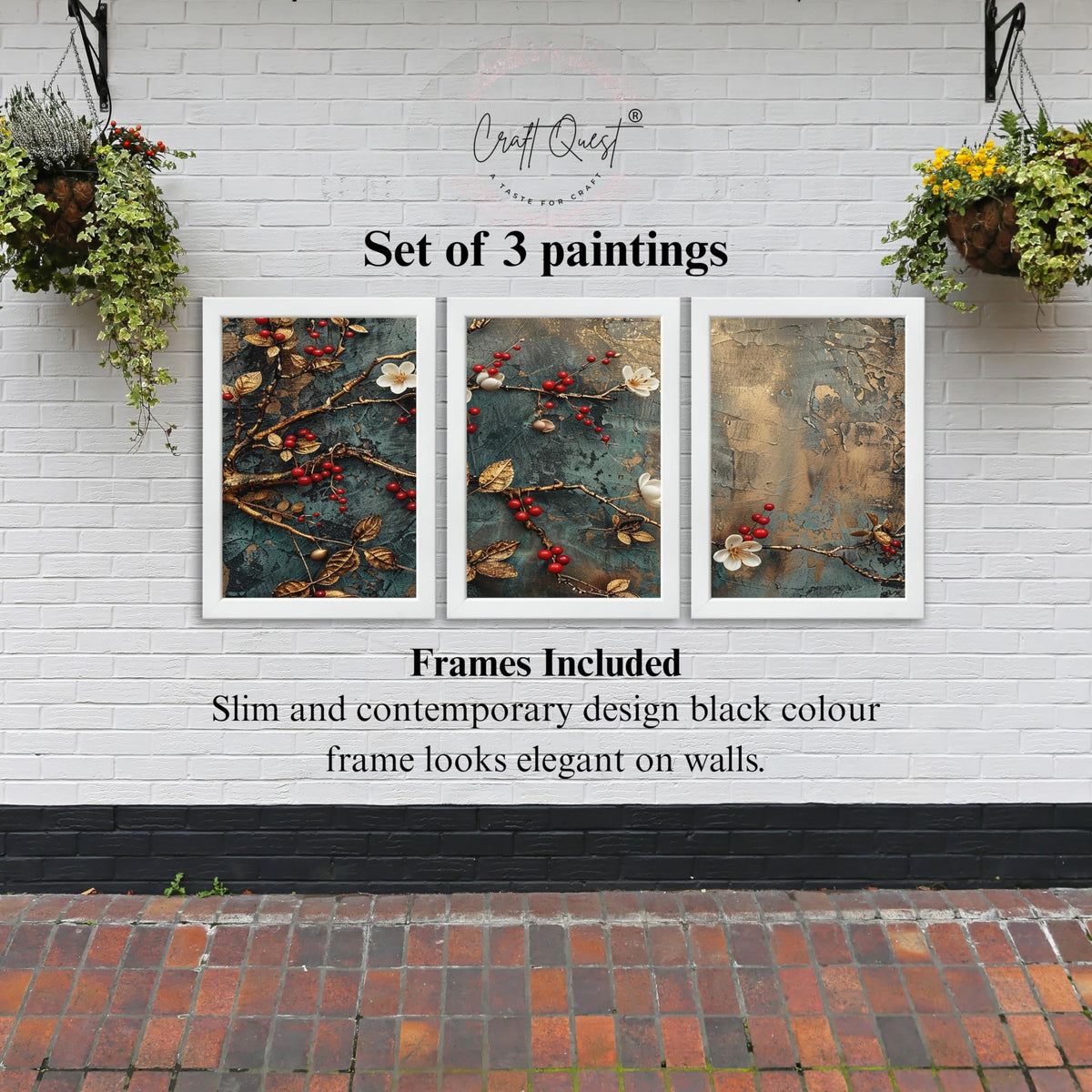 CRAFT QUEST Nature Inspired Modern Wall Art | Set of 3 Frames for Home Decoration | Ideal for Living Room, Bedroom & Offices