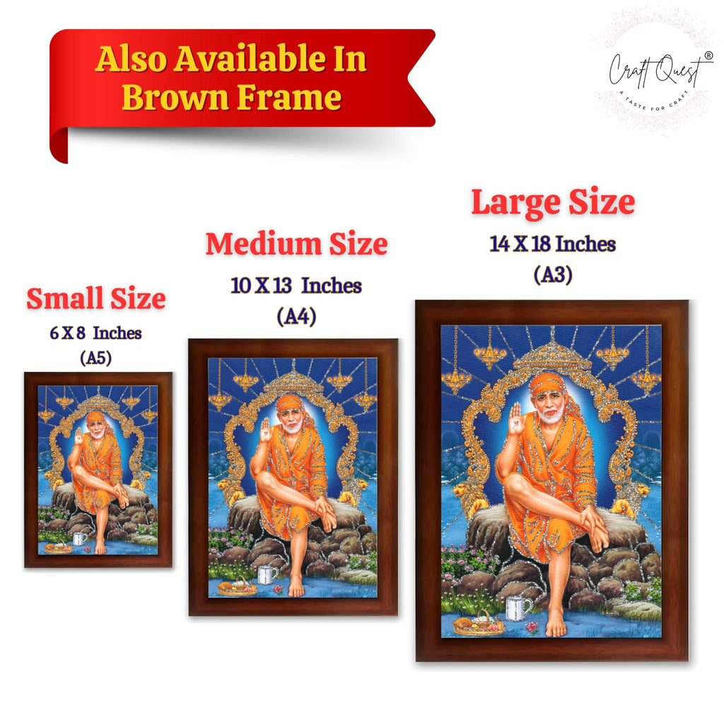 CRAFT QUEST Sai Baba Shirdi Sainath Wall Painting Framed Home Décor, Ideal for Home, Office, Temple & Puja Room, Wall Decor