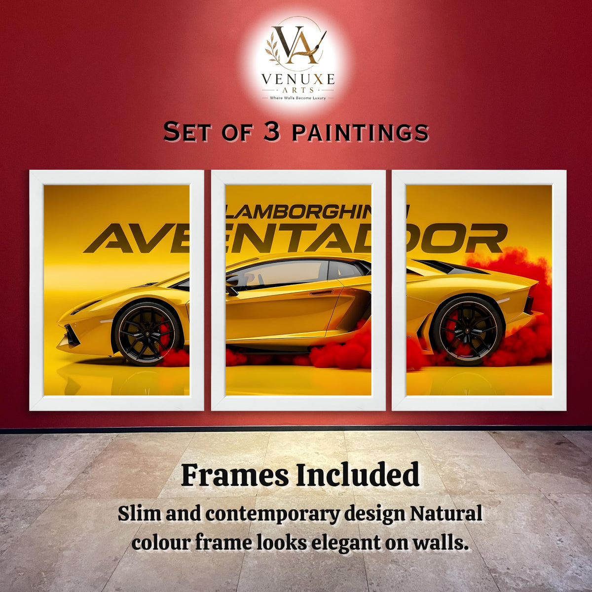 VENUXE ARTS Set Of 3 Big Sports Cars Framed Posters Gift Items for Boys Room Wall Decoration Bedroom, Living Room, Office, Studio Décor | Car Poster Frame for Wall Décor