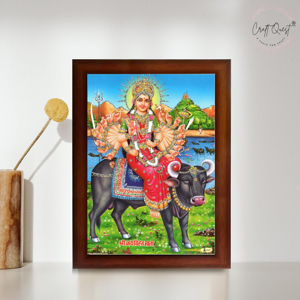 CRAFT QUEST Hindu Goddess Vihat ma Religious Photo frame | Acrylic, Lightweight | Hindu God Spiritual Framed | Ideal for Home, Office, Temple & Puja Room, Wall Decor