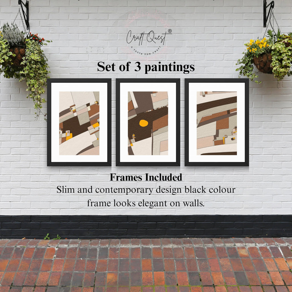 CRAFT QUEST Abstract Handdrawn Black Lines Contemporary Wall Decor | Set of 3 Frames for Home Decoration | Ideal for Living Room, Bedroom & Offices