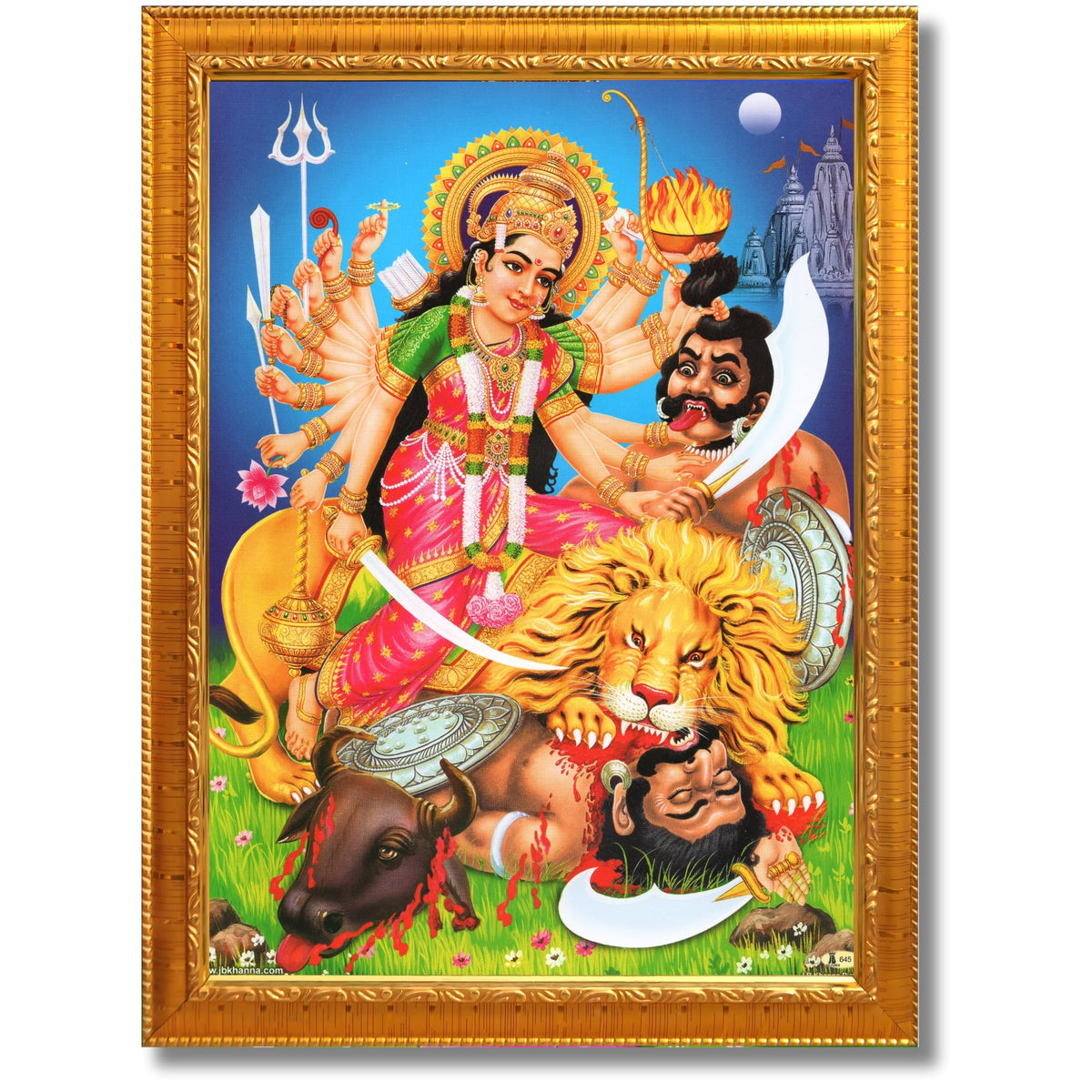 CRAFT QUEST Durga mata Mahishasura Mardini | Mahisasur Mardhini Durga Maa Wall Painting Framed, Religious Photo Frame With Acrylic Glass