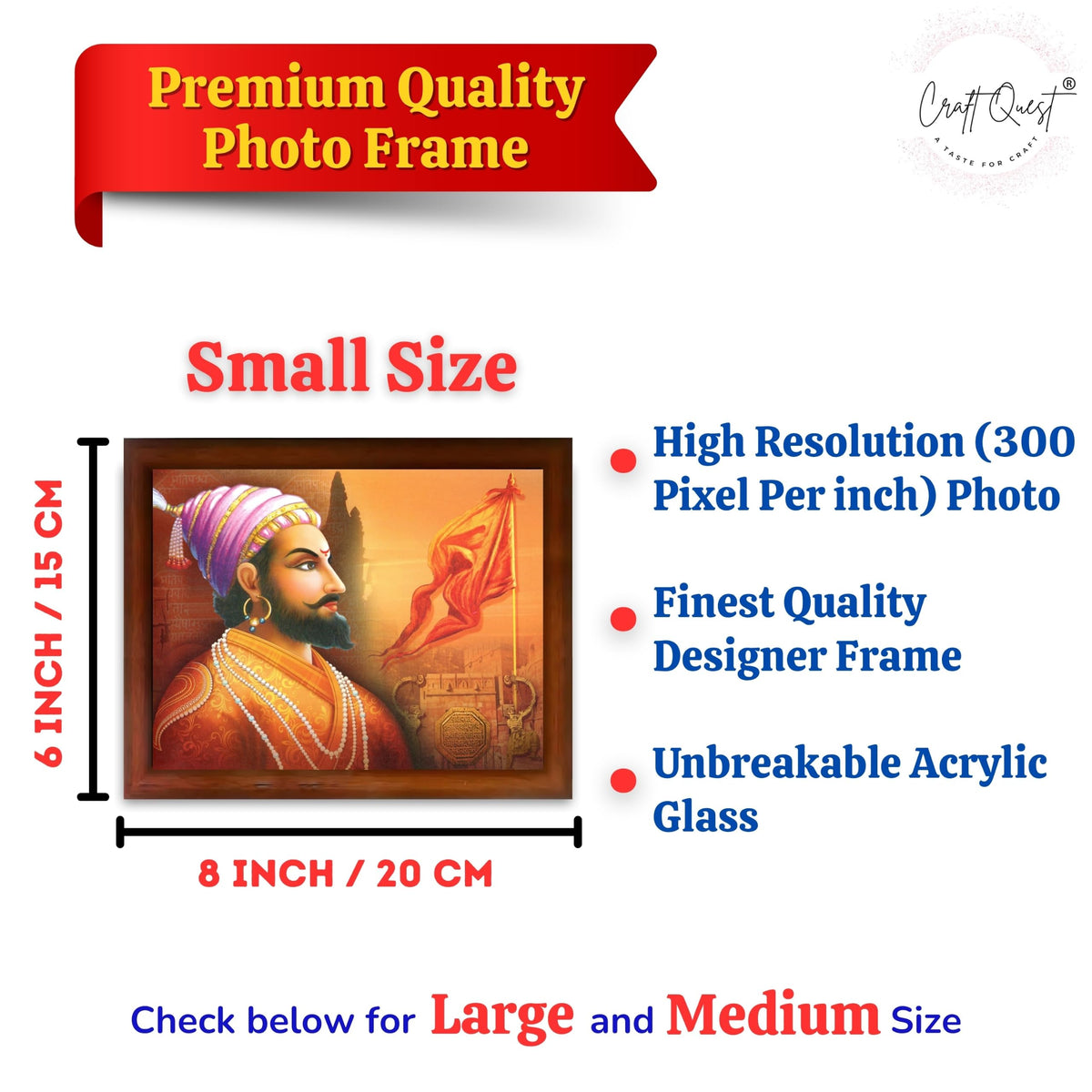 CRAFT QUEST Shri Chhatrapati Shivaji Maharaj Wall Photo Frame | Lightweight | Home Decoration Item | Best Gifting Option