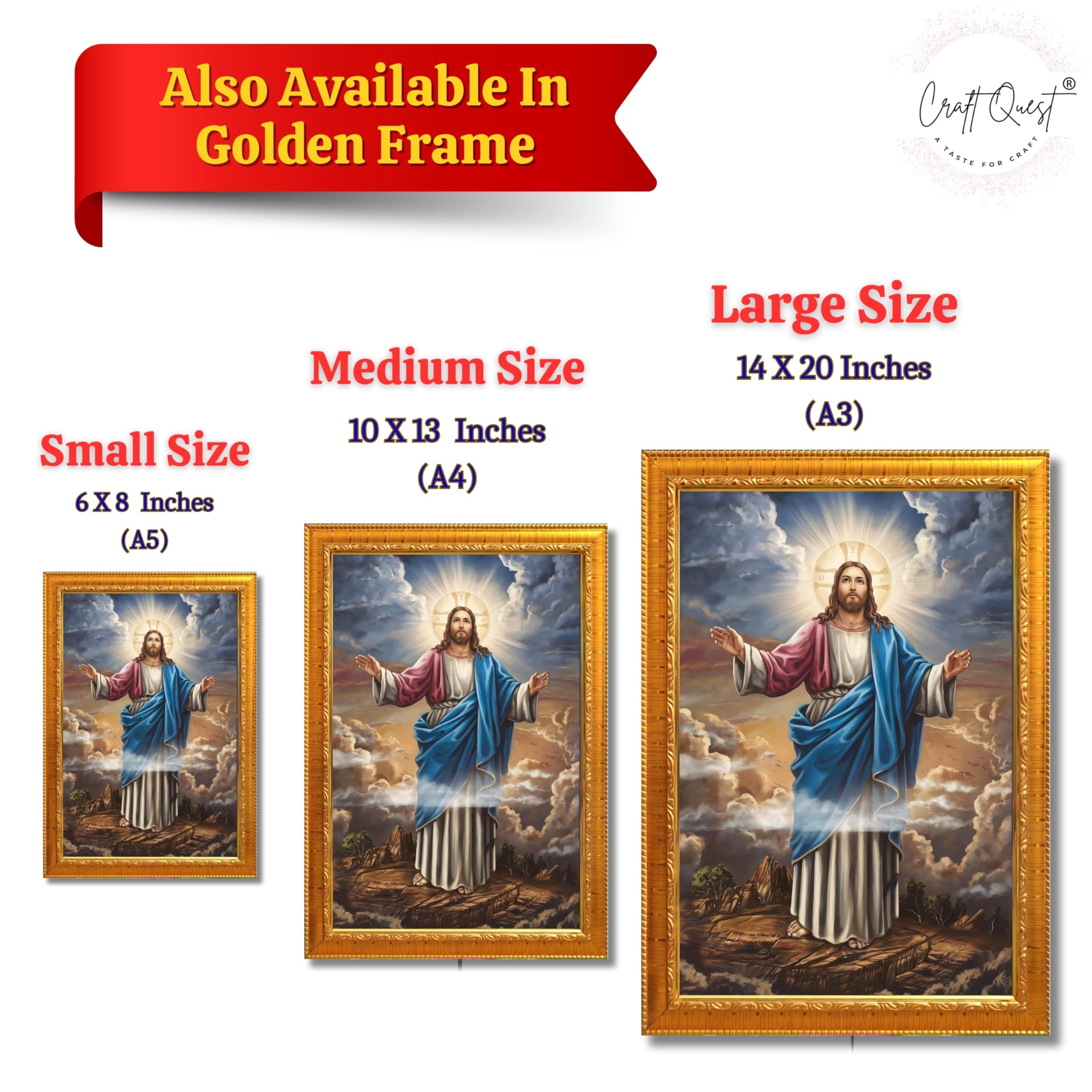 CRAFT QUEST Jesus Christ Photo with Frame, Jesus Painting, Christian Wall Frames Home and Décor