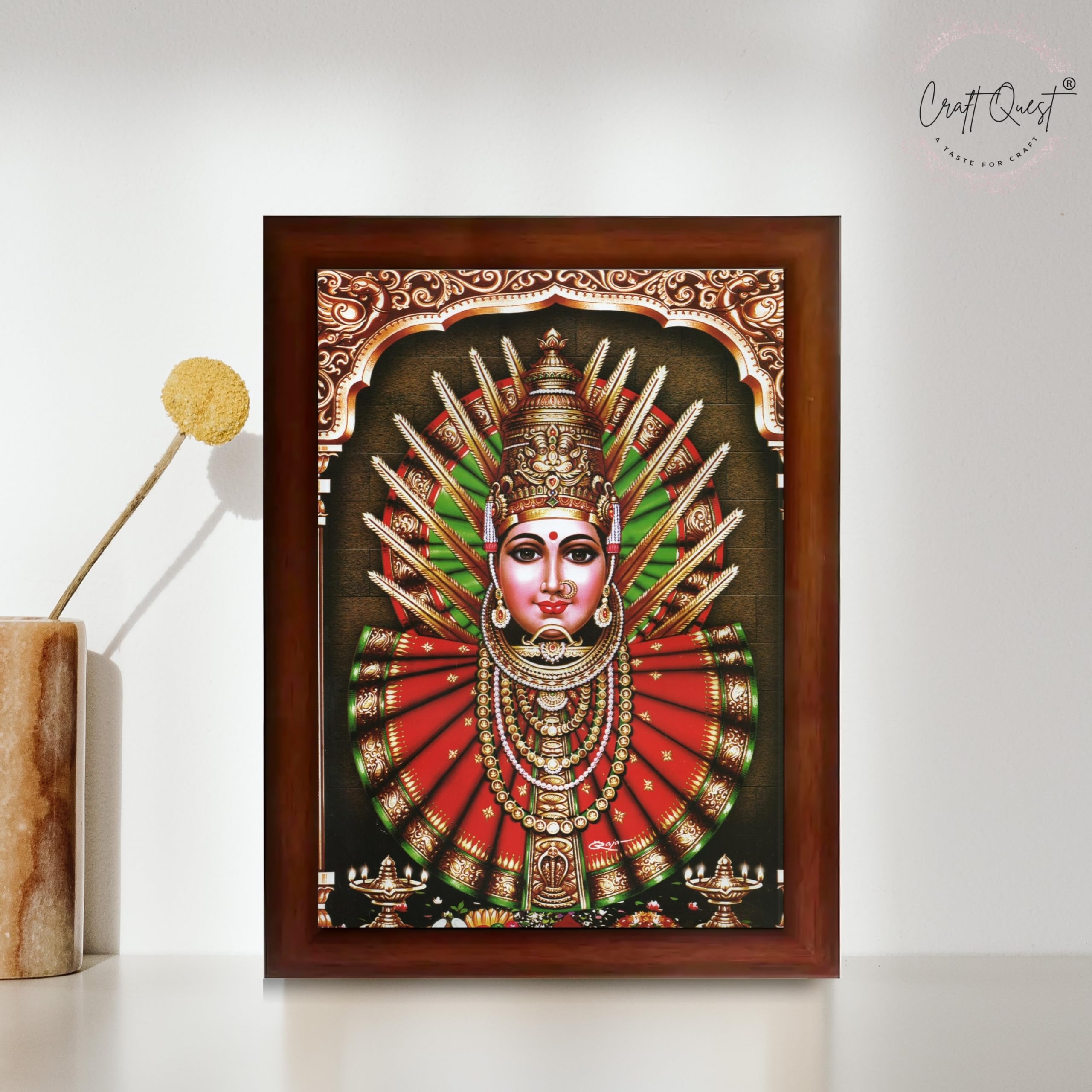 CRAFT QUEST Renuka Devi Yellamma Mata Ellamma Thalli Wall Painting Framed | South God Picture Frame for Home, Office, Temple & Gifting, Decor
