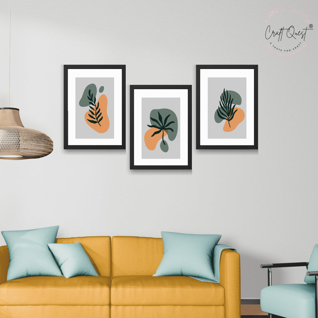CRAFT QUEST Wall Art Decor Paintings | Set of 3 BOHO Wall Art Frames for Home Decoratio | Ideal for Living Room, Office & Bedroom