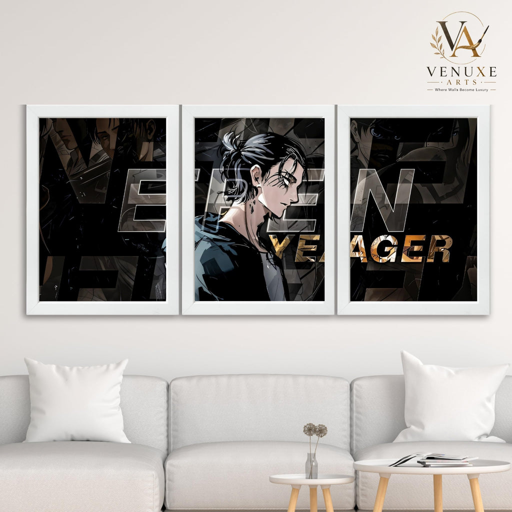VENUXE ARTS Set Of 3 Anime Characters Wall Framed |Anime Characters Framed Poster for Living Room Bedroom Gaming Room Studio Wall Decor